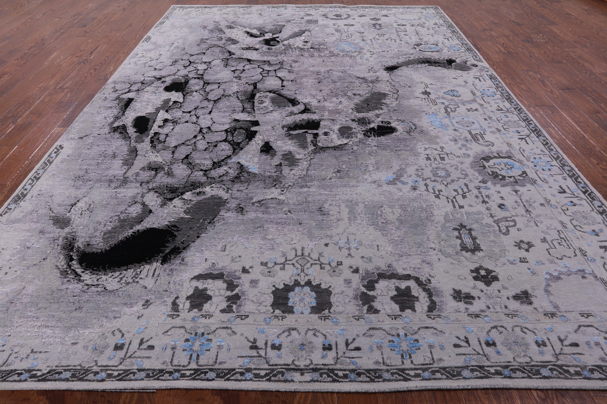 Modern Hand Knotted Wool & Silk Fish Design Rug - 9' 1" X 12' 2" - Golden Nile