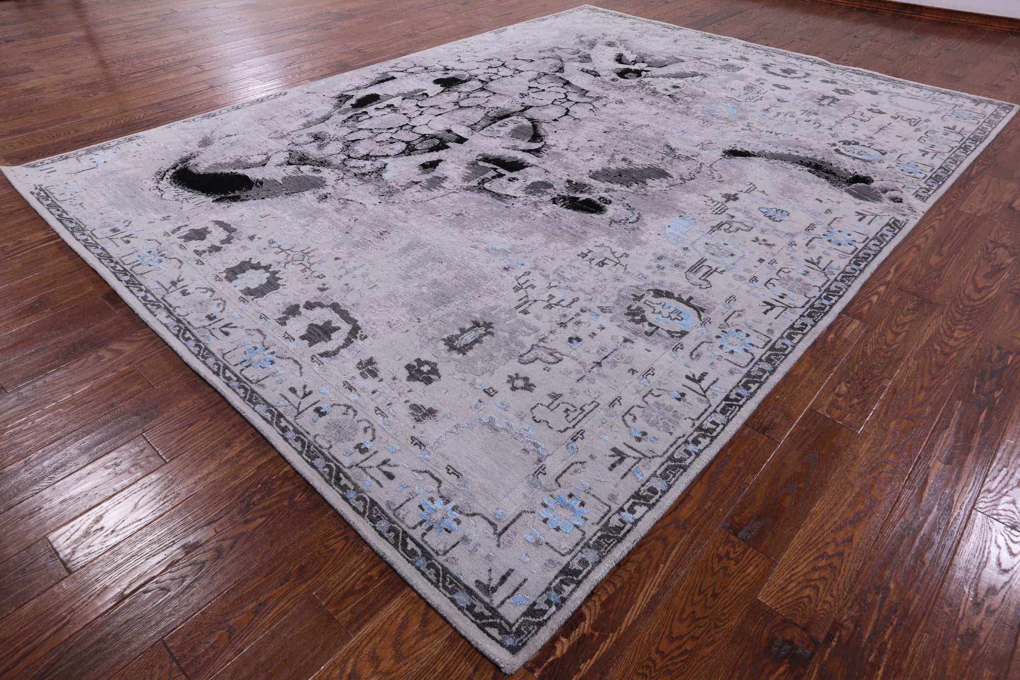 Modern Hand Knotted Wool & Silk Fish Design Rug - 9' 1" X 12' 2" - Golden Nile