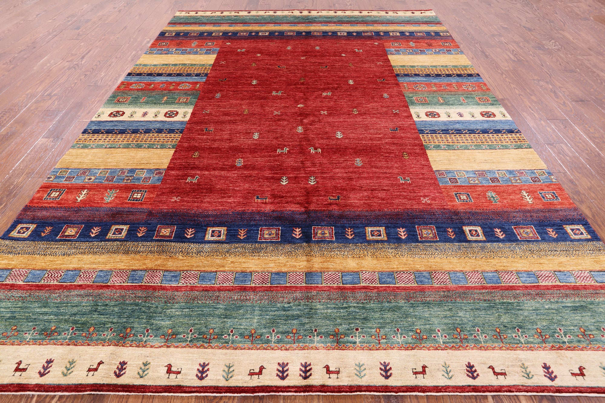 Tribal Gabbeh Handmade Wool   Rug - 8' 4" X 11' 7" - Golden Nile