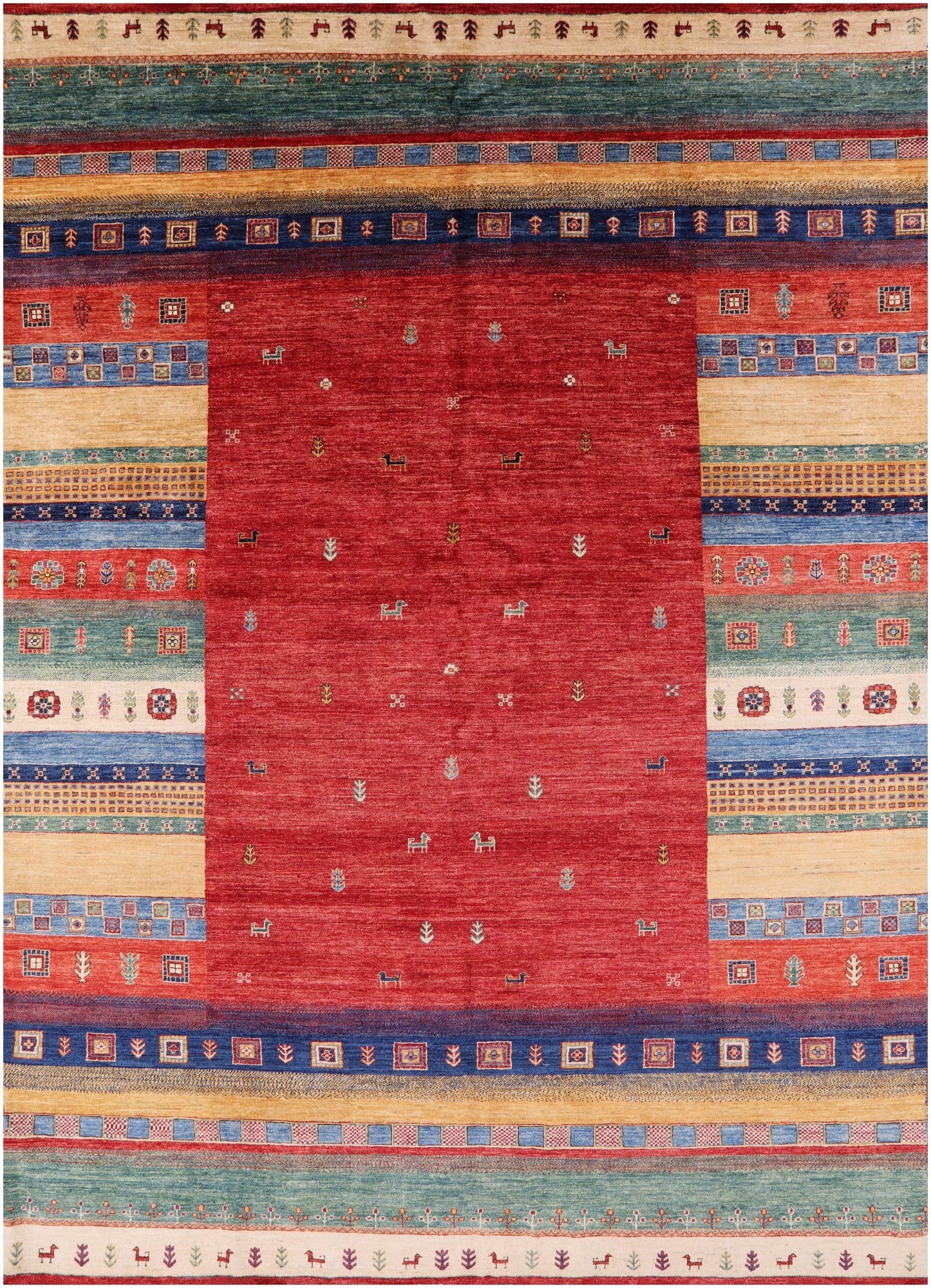 Tribal Gabbeh Handmade Wool   Rug - 8' 4" X 11' 7" - Golden Nile