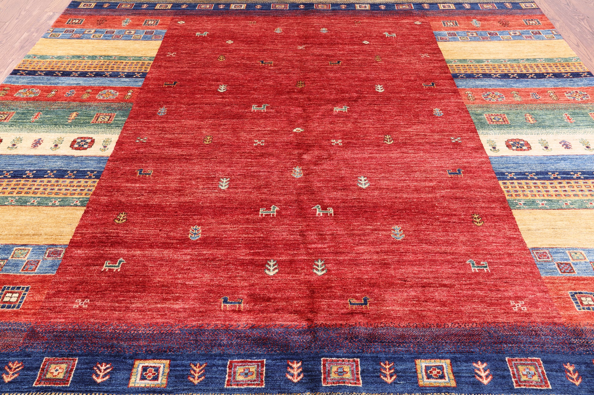 Tribal Gabbeh Handmade Wool   Rug - 8' 4" X 11' 7" - Golden Nile