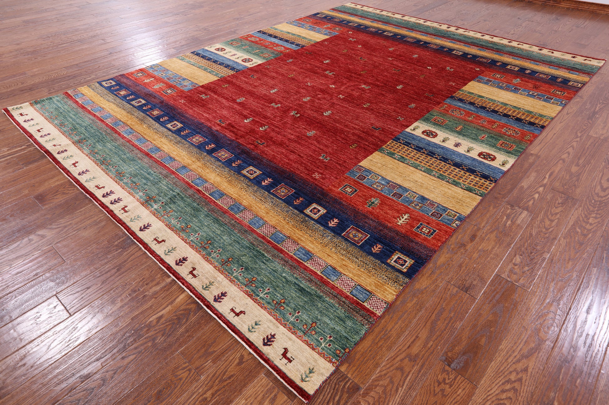 Tribal Gabbeh Handmade Wool   Rug - 8' 4" X 11' 7" - Golden Nile