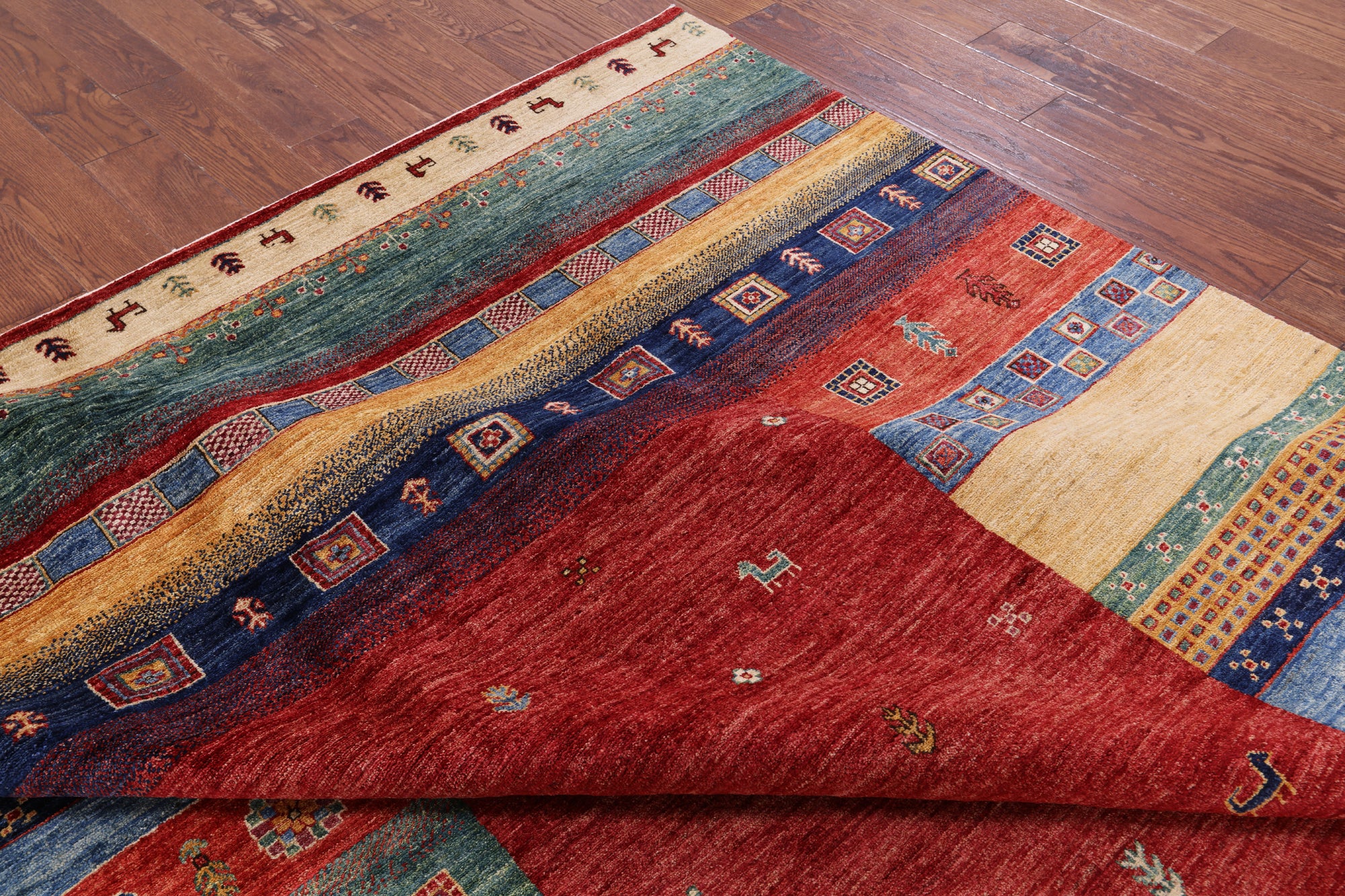 Tribal Gabbeh Handmade Wool   Rug - 8' 4" X 11' 7" - Golden Nile