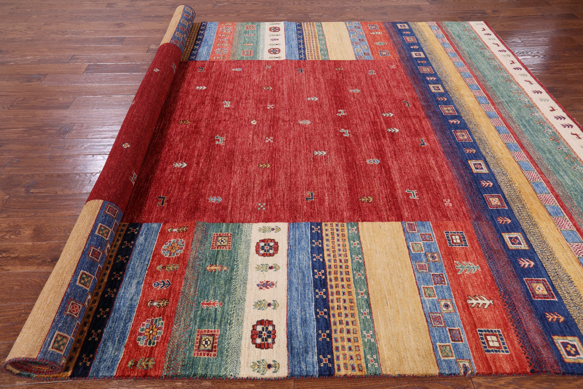 Tribal Gabbeh Handmade Wool   Rug - 8' 4" X 11' 7" - Golden Nile