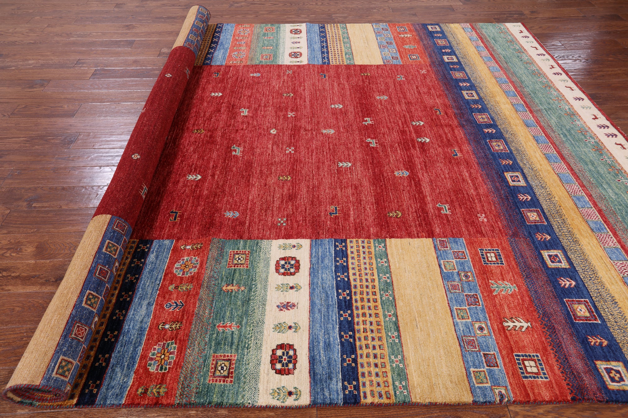 Tribal Gabbeh Handmade Wool   Rug - 8' 4" X 11' 7" - Golden Nile