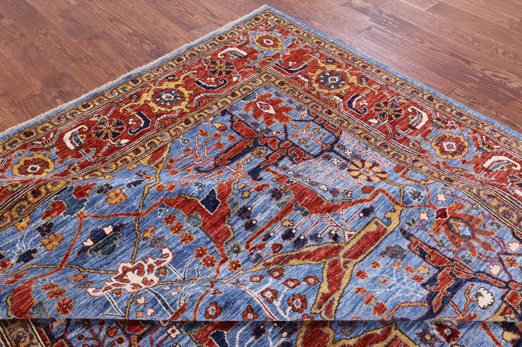 Blue Persian Fine Serapi Handmade Wool Rug - 8' 2" X 10' 1" - Golden Nile