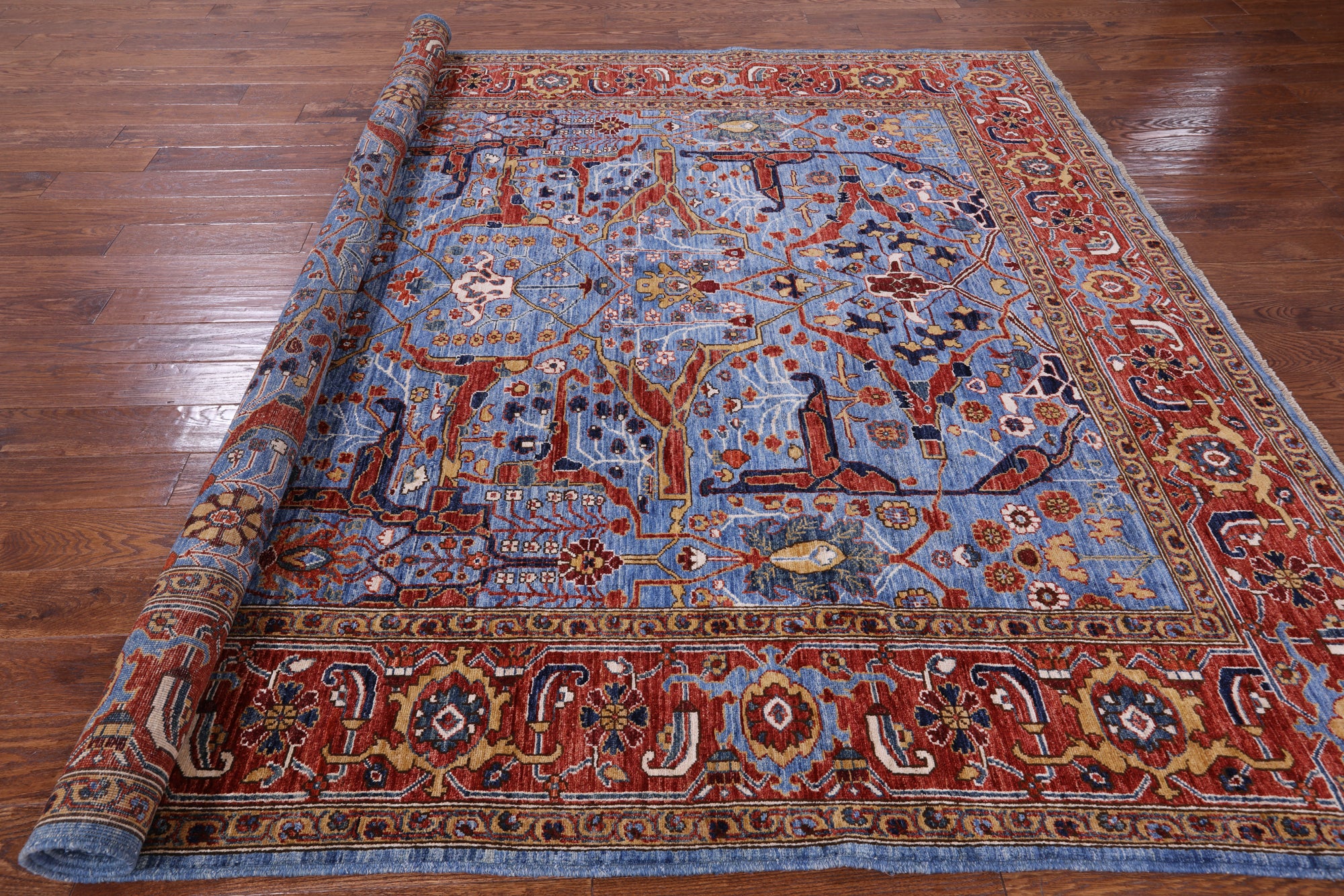 Blue Persian Fine Serapi Handmade Wool Rug - 8' 2" X 10' 1" - Golden Nile