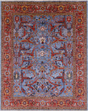 Blue Persian Fine Serapi Handmade Wool Rug - 8' 2" X 10' 1" - Golden Nile