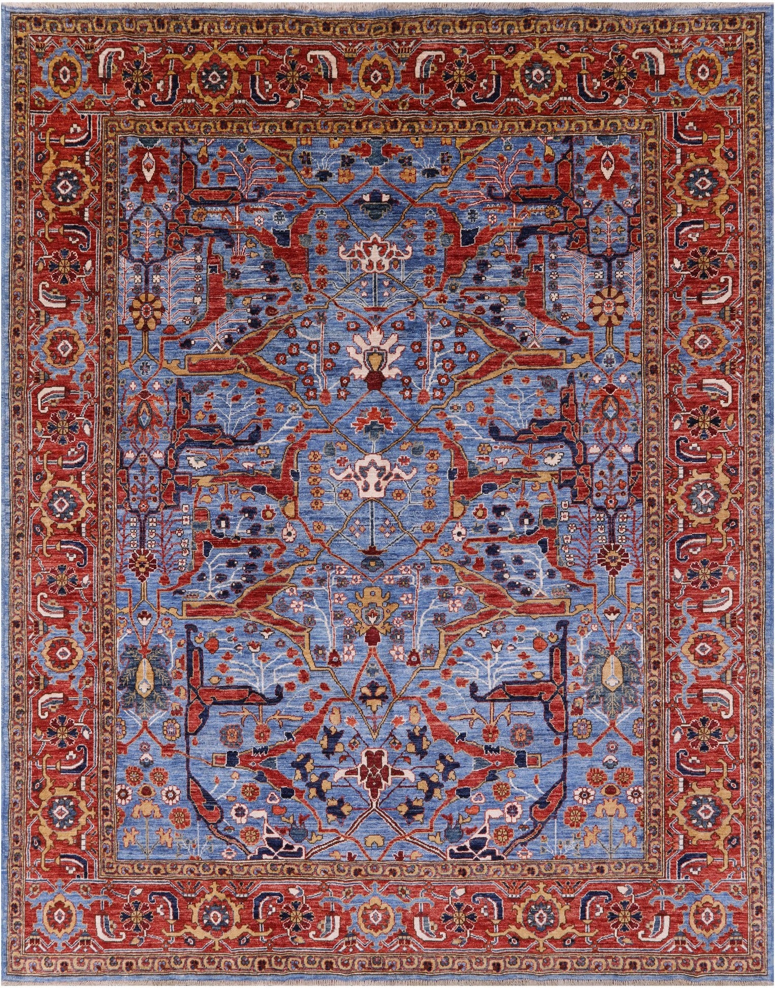 Blue Persian Fine Serapi Handmade Wool Rug - 8' 2" X 10' 1" - Golden Nile