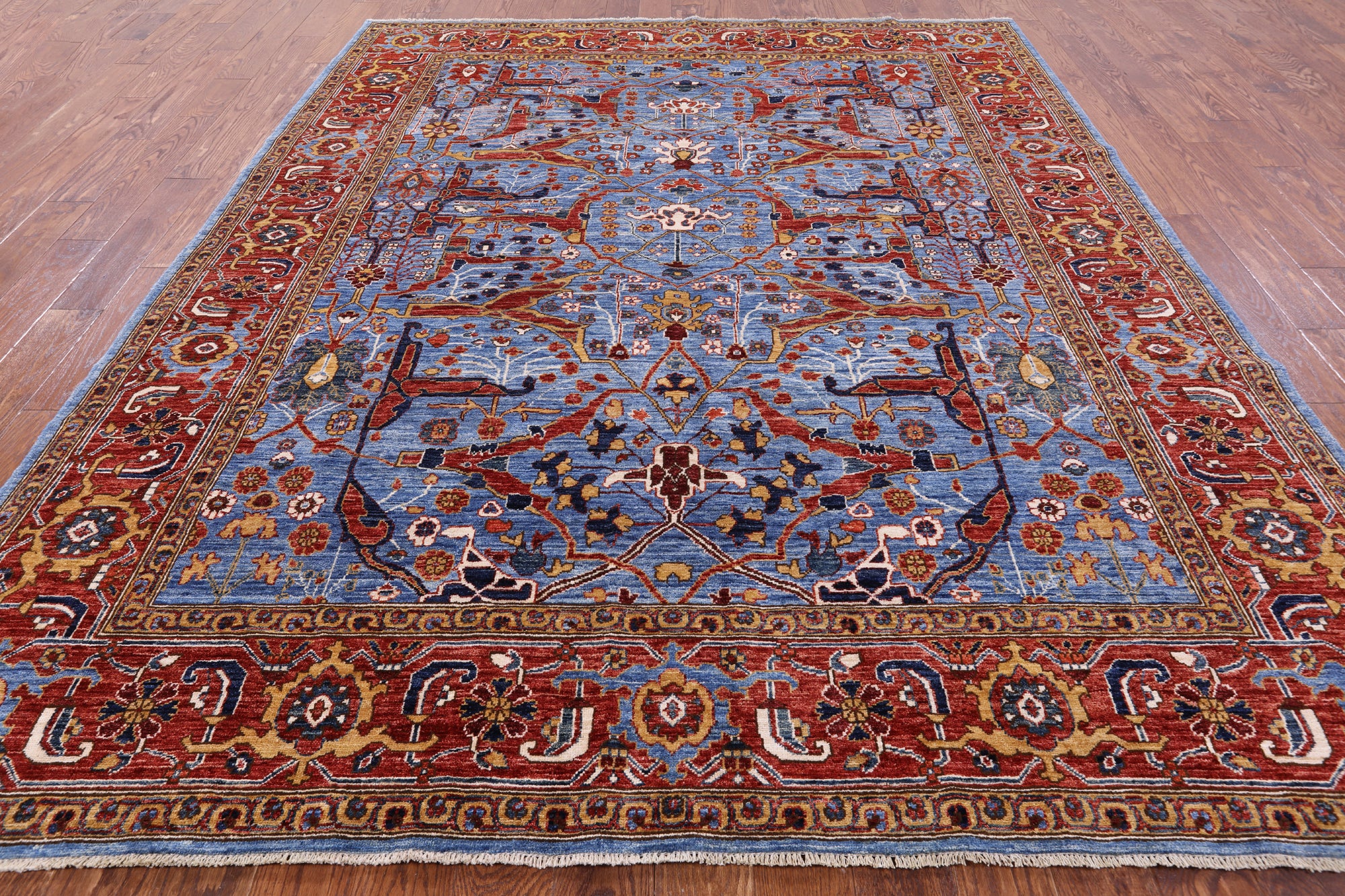 Blue Persian Fine Serapi Handmade Wool Rug - 8' 2" X 10' 1" - Golden Nile