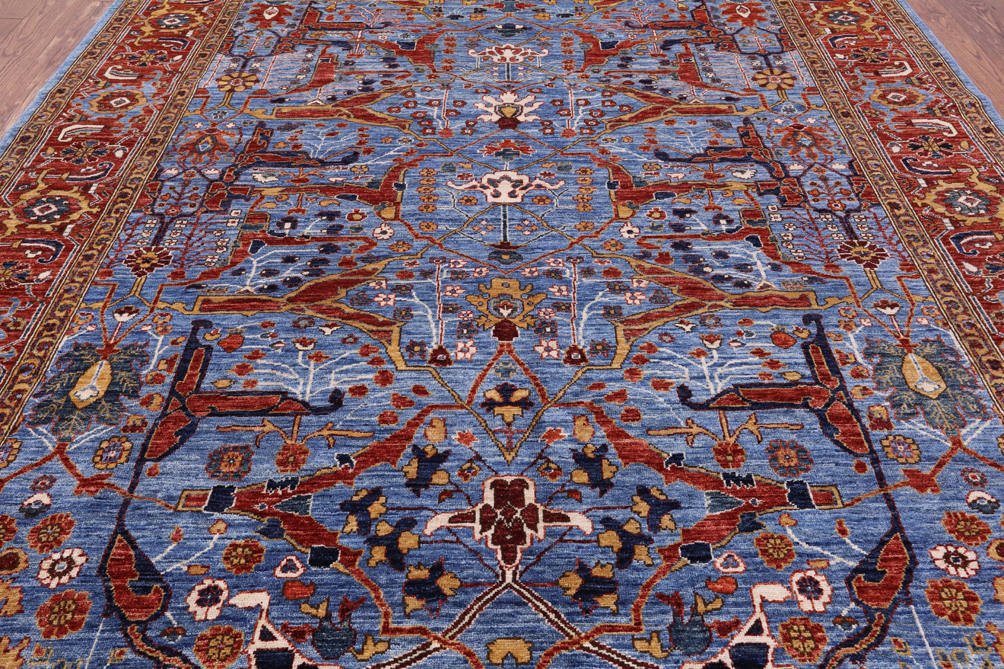 Blue Persian Fine Serapi Handmade Wool Rug - 8' 2" X 10' 1" - Golden Nile