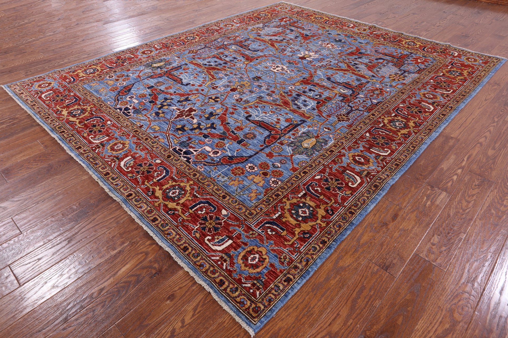 Blue Persian Fine Serapi Handmade Wool Rug - 8' 2" X 10' 1" - Golden Nile