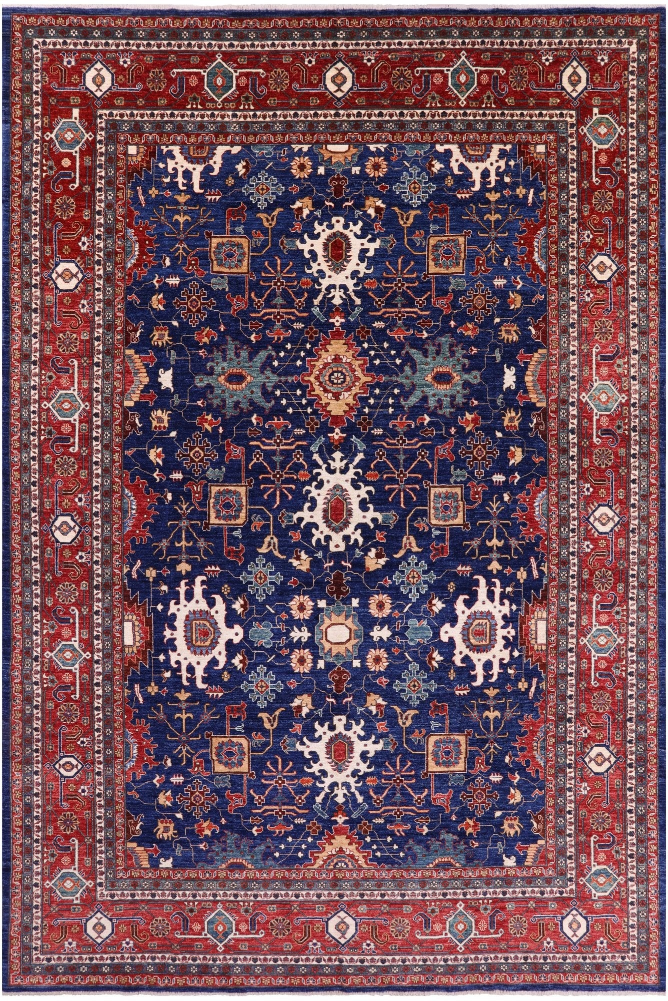 Blue Persian Fine Serapi Hand Knotted Wool Rug - 9' 10" X 14' 6" - Golden Nile
