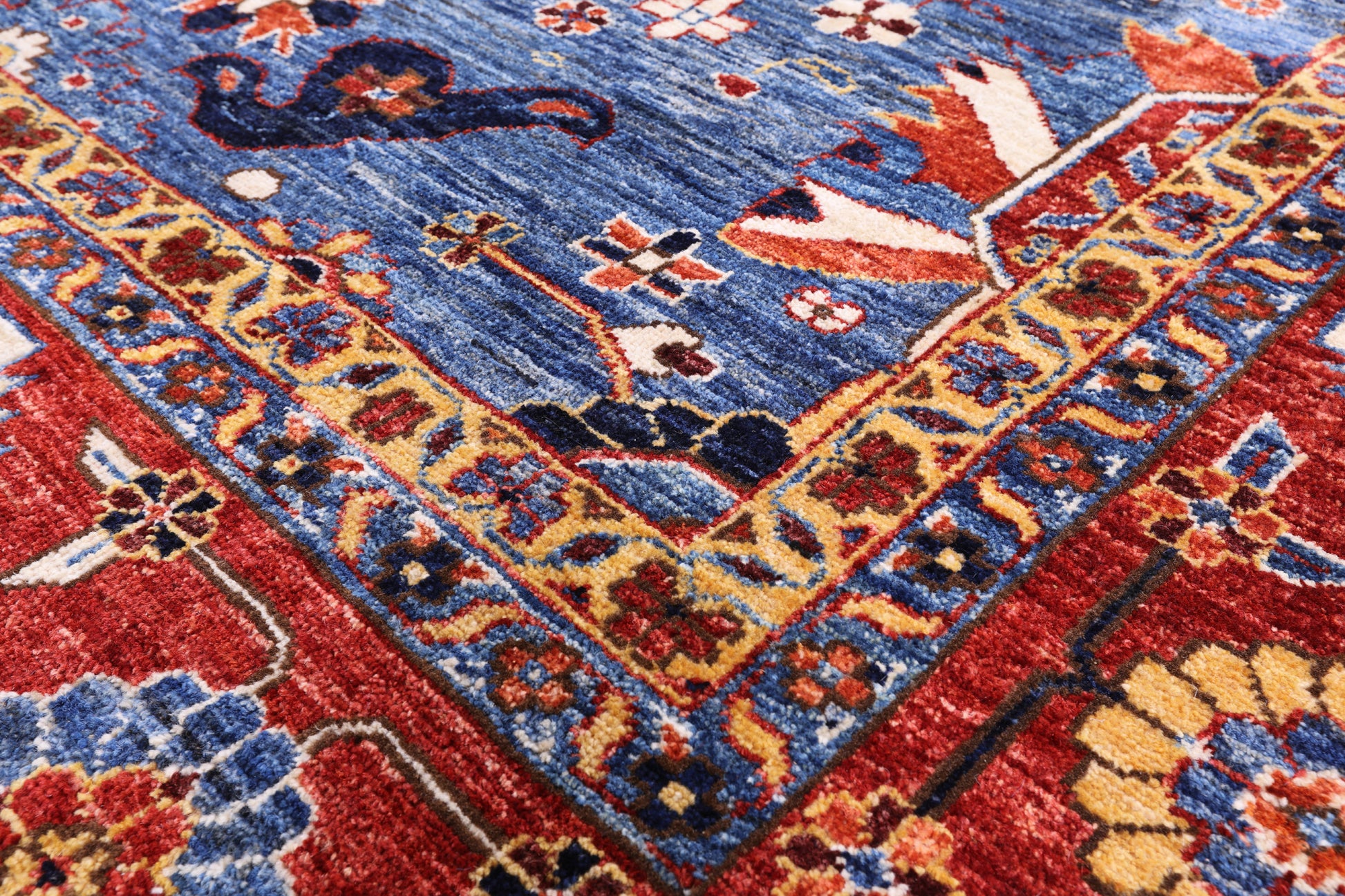 Blue Persian Fine Serapi Handmade Wool Rug - 10' 2" X 13' 8" - Golden Nile