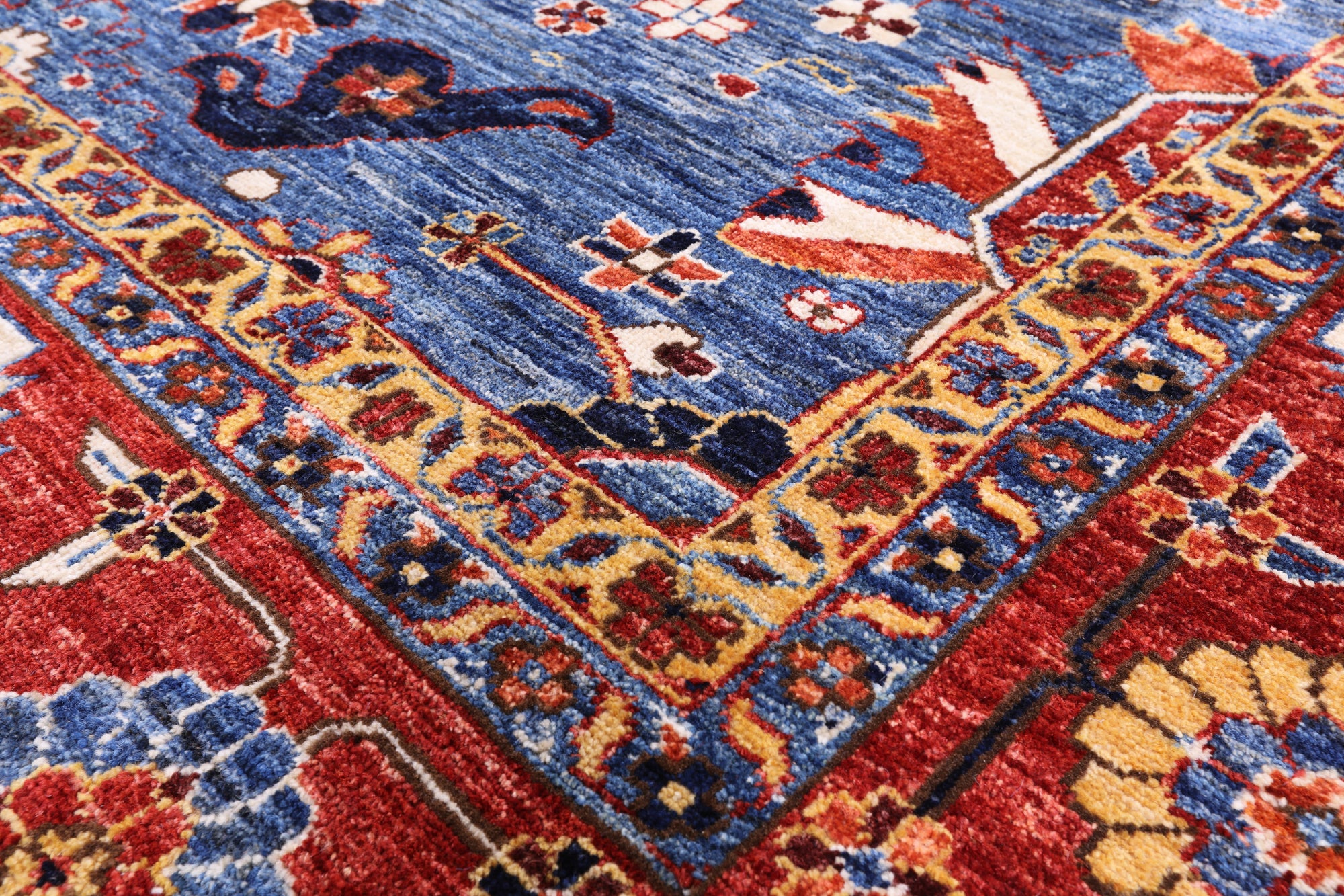 Blue Persian Fine Serapi Handmade Wool Rug - 10' 2" X 13' 8" - Golden Nile