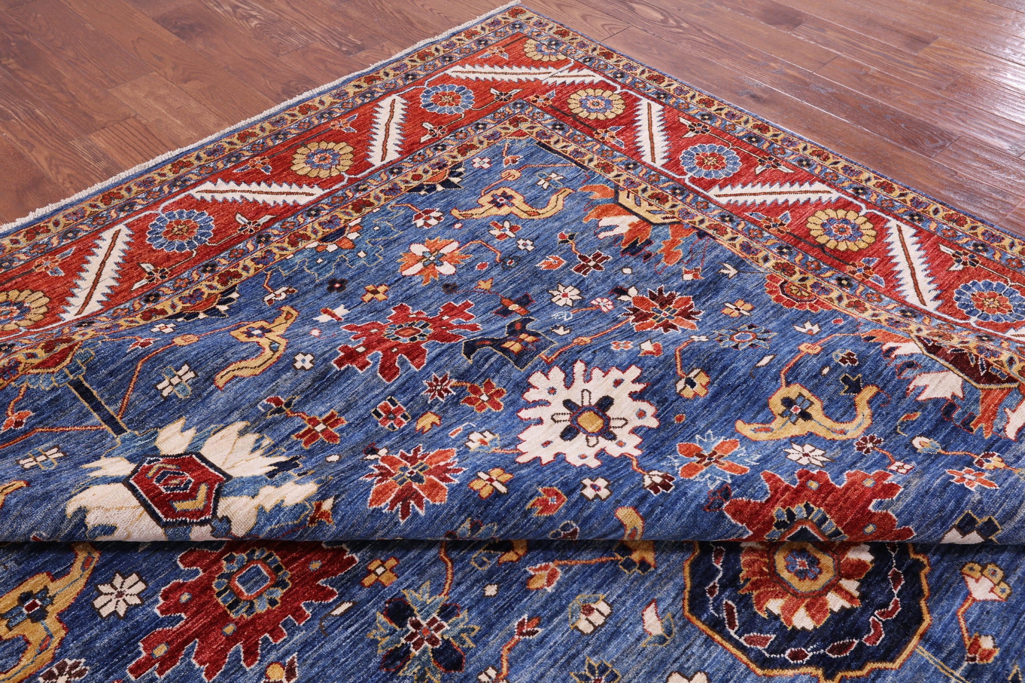 Blue Persian Fine Serapi Handmade Wool Rug - 10' 2" X 13' 8" - Golden Nile