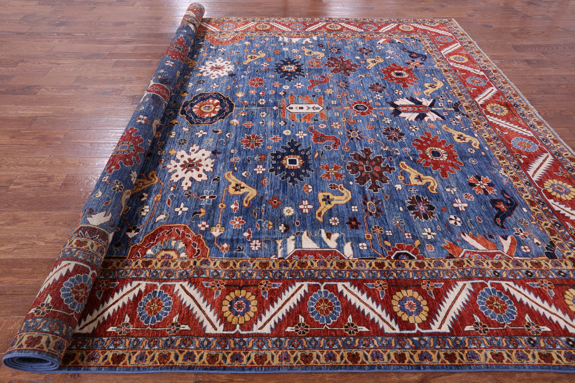 Blue Persian Fine Serapi Handmade Wool Rug - 10' 2" X 13' 8" - Golden Nile