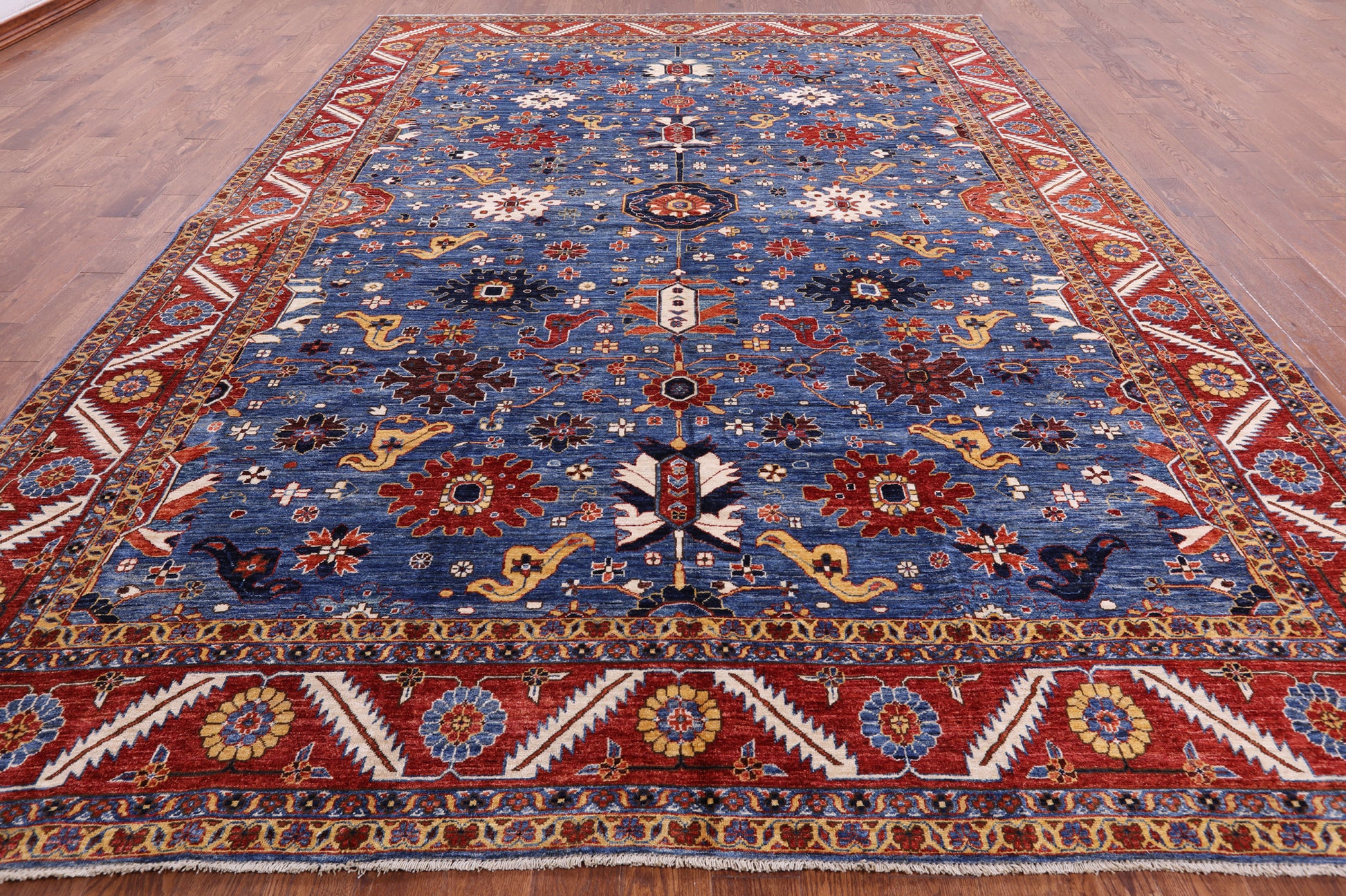 Blue Persian Fine Serapi Handmade Wool Rug - 10' 2" X 13' 8" - Golden Nile
