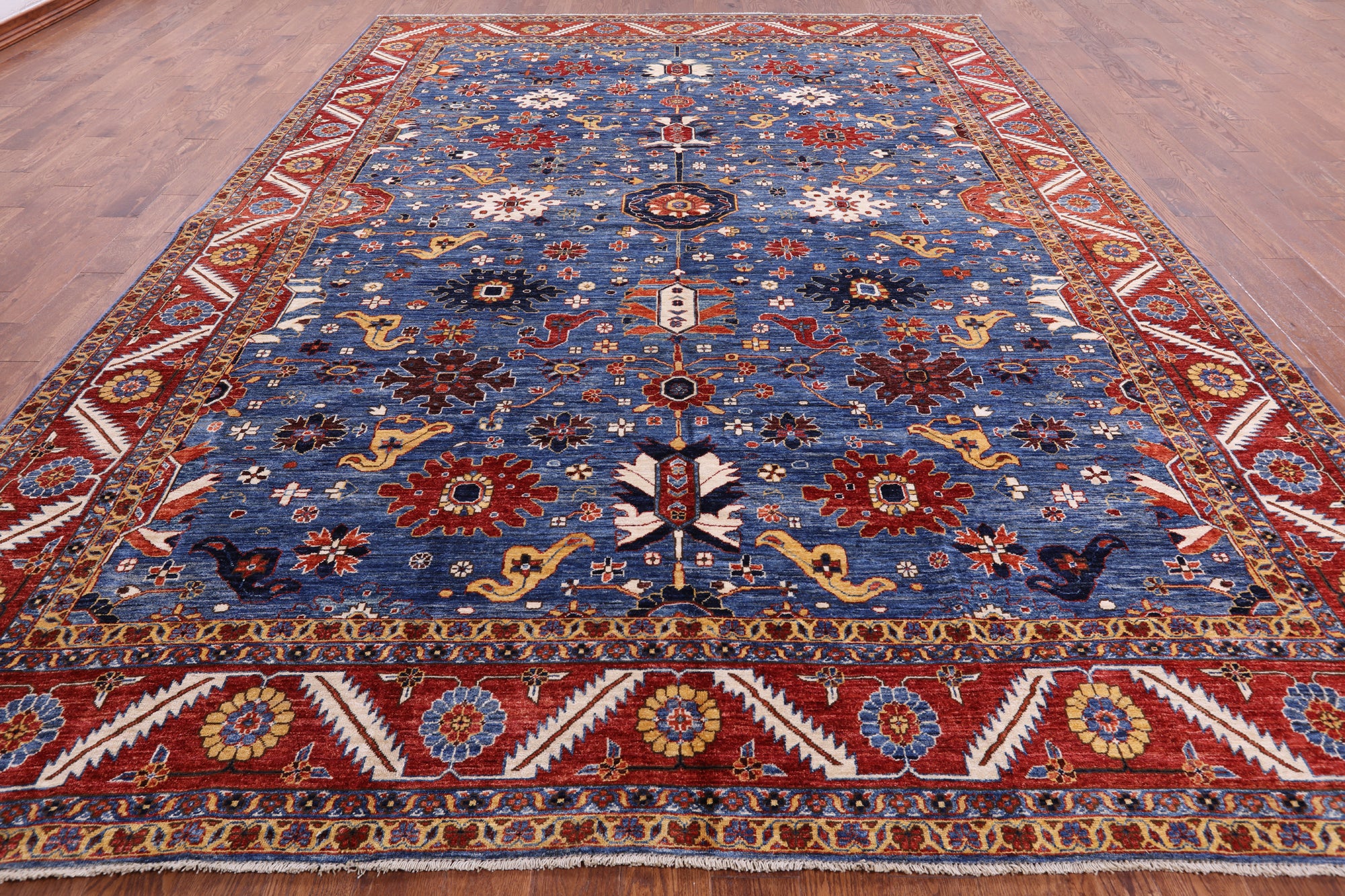 Blue Persian Fine Serapi Handmade Wool Rug - 10' 2" X 13' 8" - Golden Nile