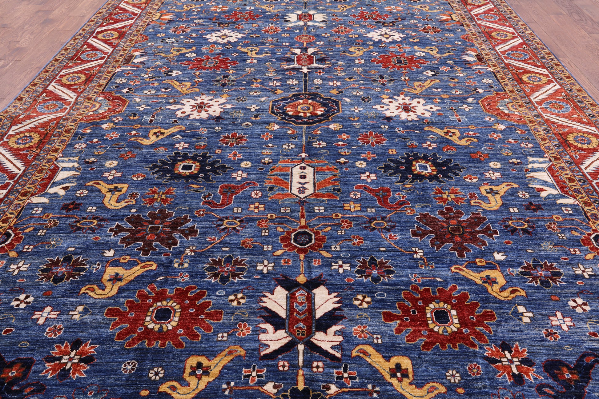 Blue Persian Fine Serapi Handmade Wool Rug - 10' 2" X 13' 8" - Golden Nile