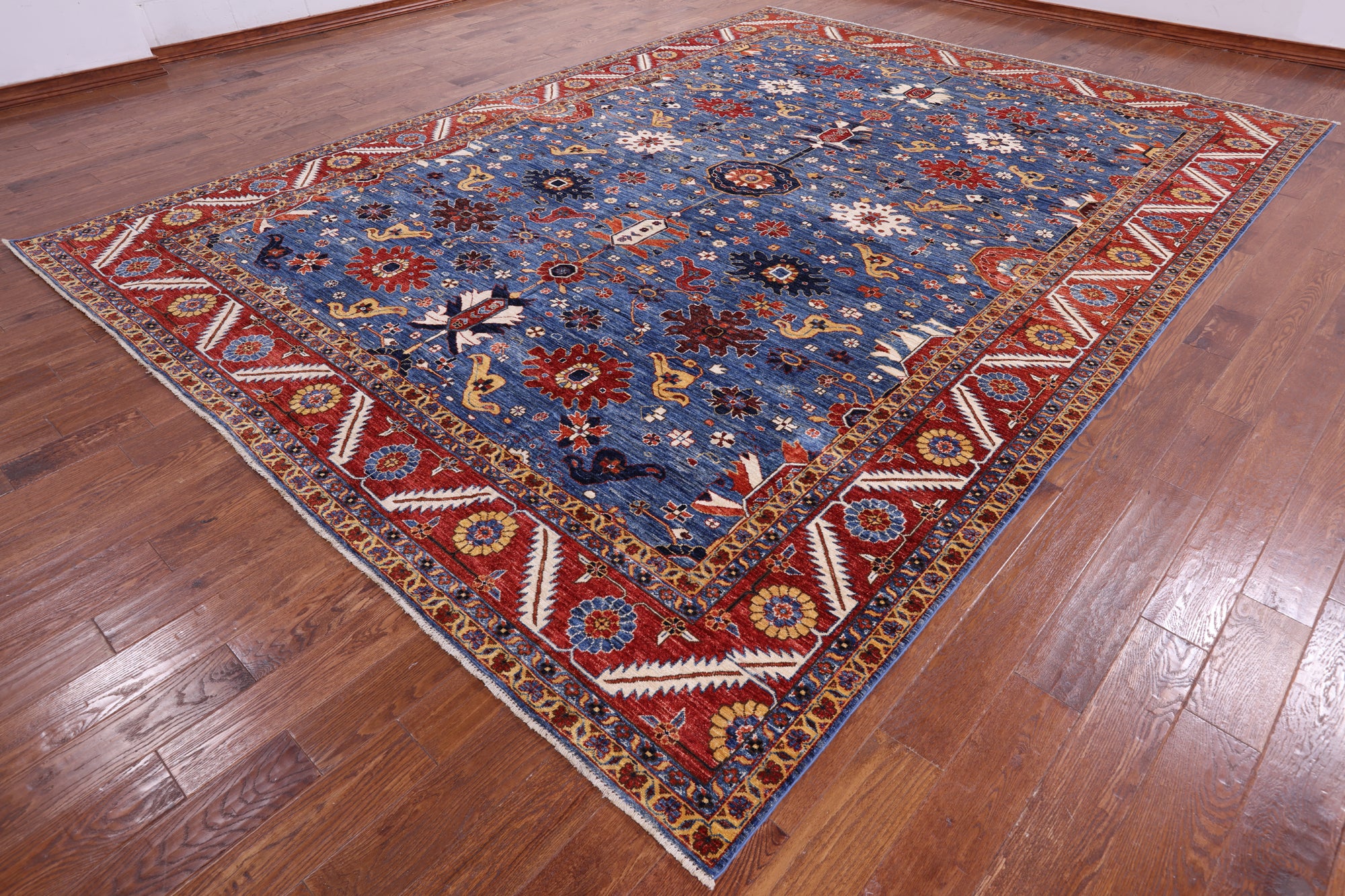 Blue Persian Fine Serapi Handmade Wool Rug - 10' 2" X 13' 8" - Golden Nile