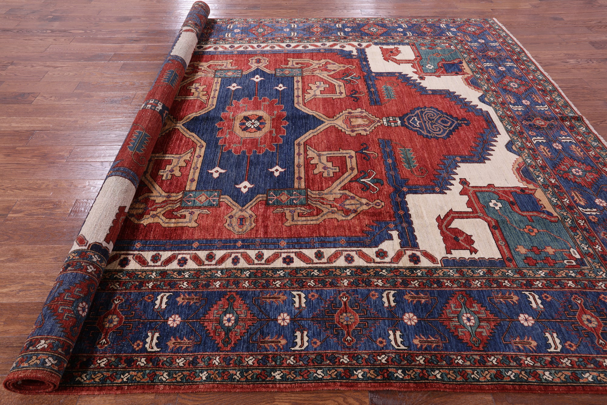Red Persian Fine Serapi Handmade Wool Rug - 9' 3" X 12' 0" - Golden Nile