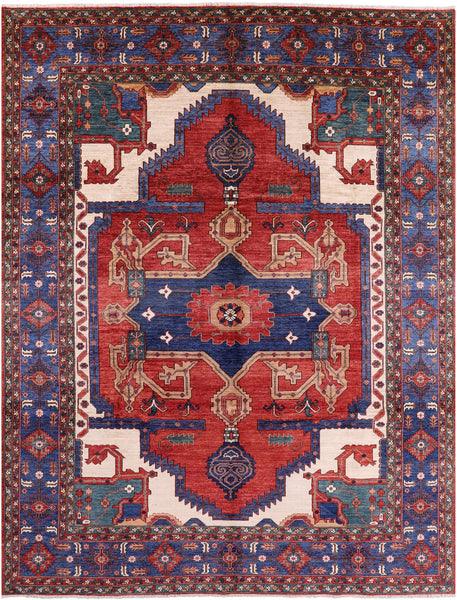 Red Persian Fine Serapi Handmade Wool Rug - 9' 3" X 12' 0" - Golden Nile