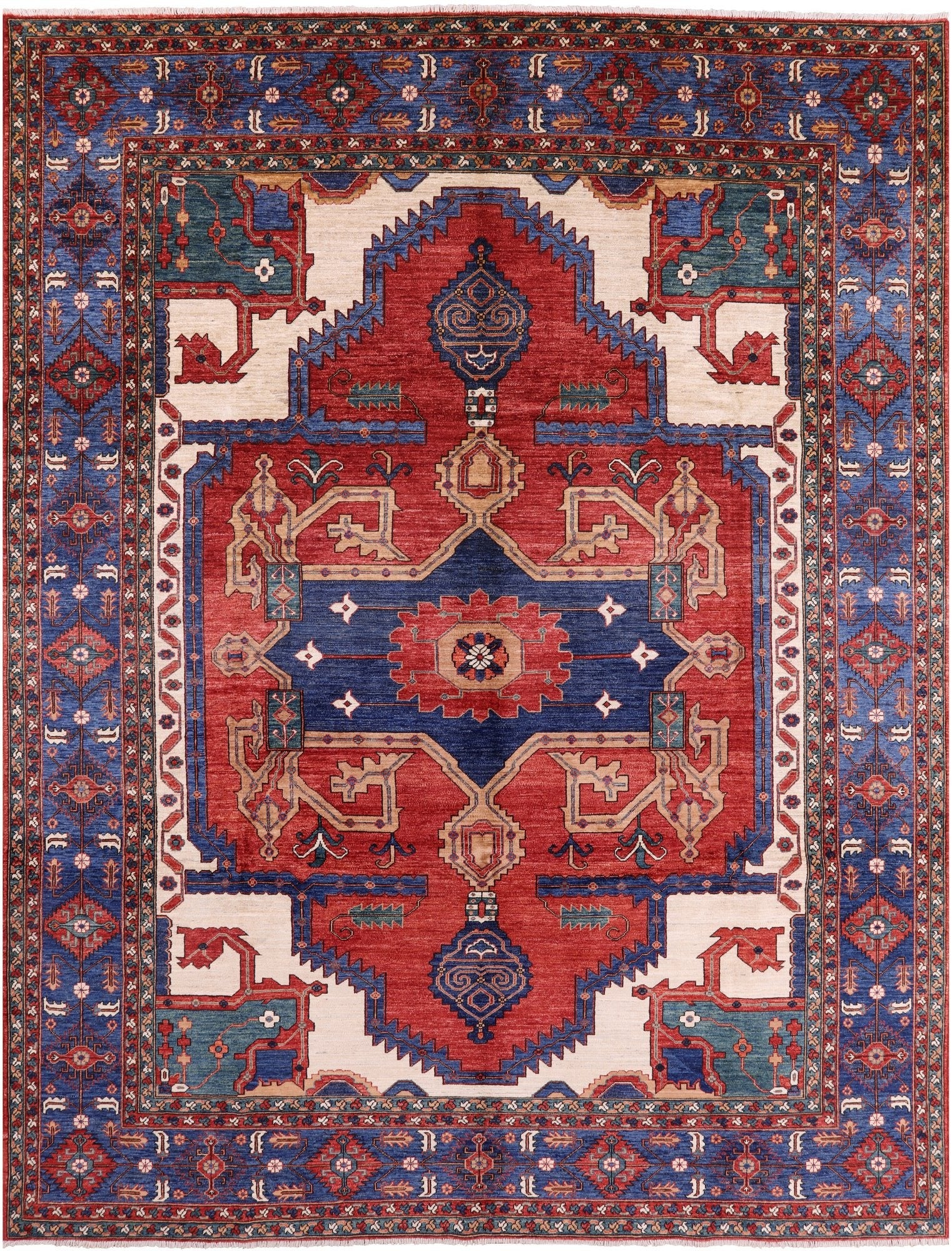 Red Persian Fine Serapi Handmade Wool Rug - 9' 3" X 12' 0" - Golden Nile