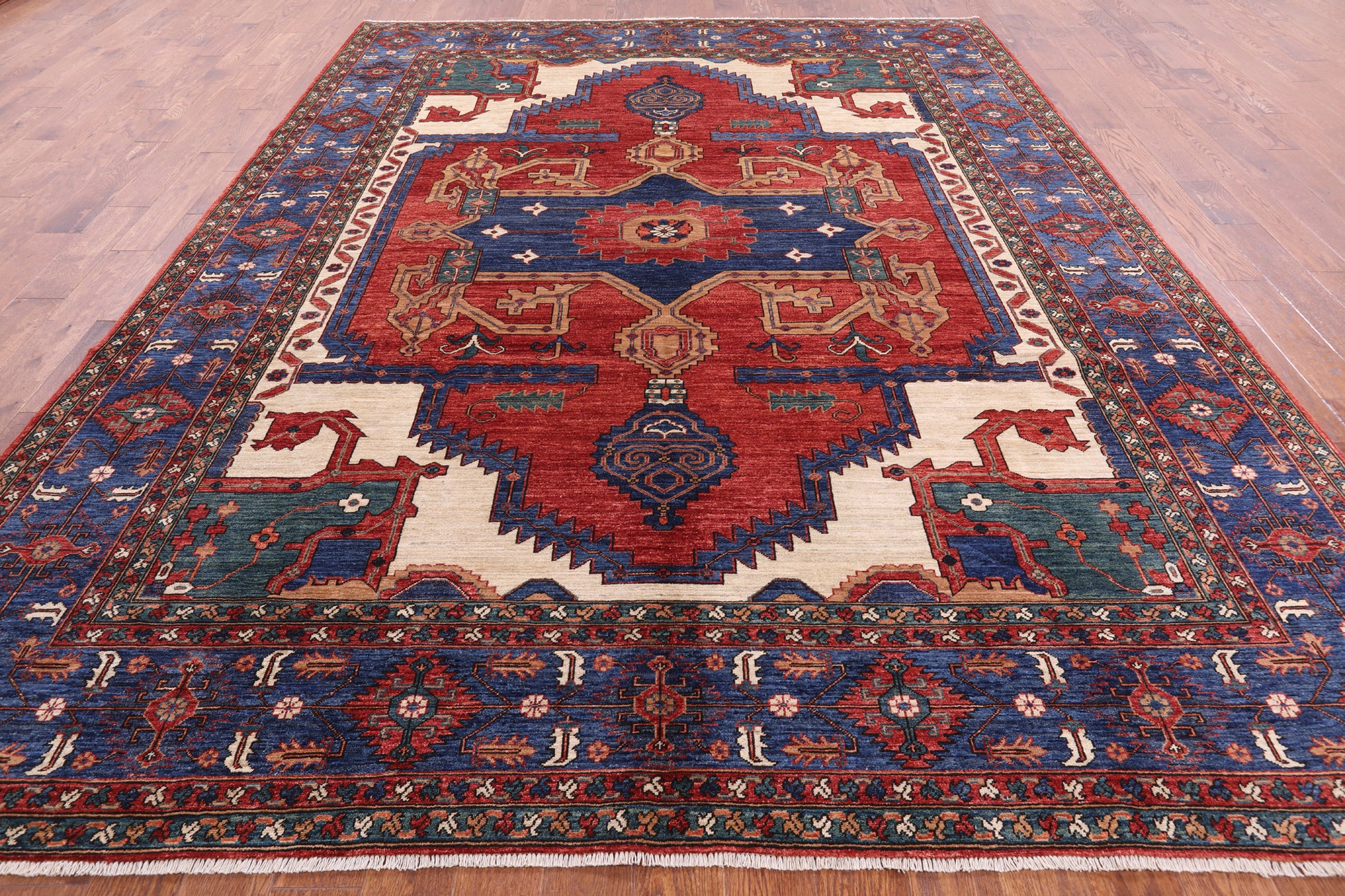 Red Persian Fine Serapi Handmade Wool Rug - 9' 3" X 12' 0" - Golden Nile