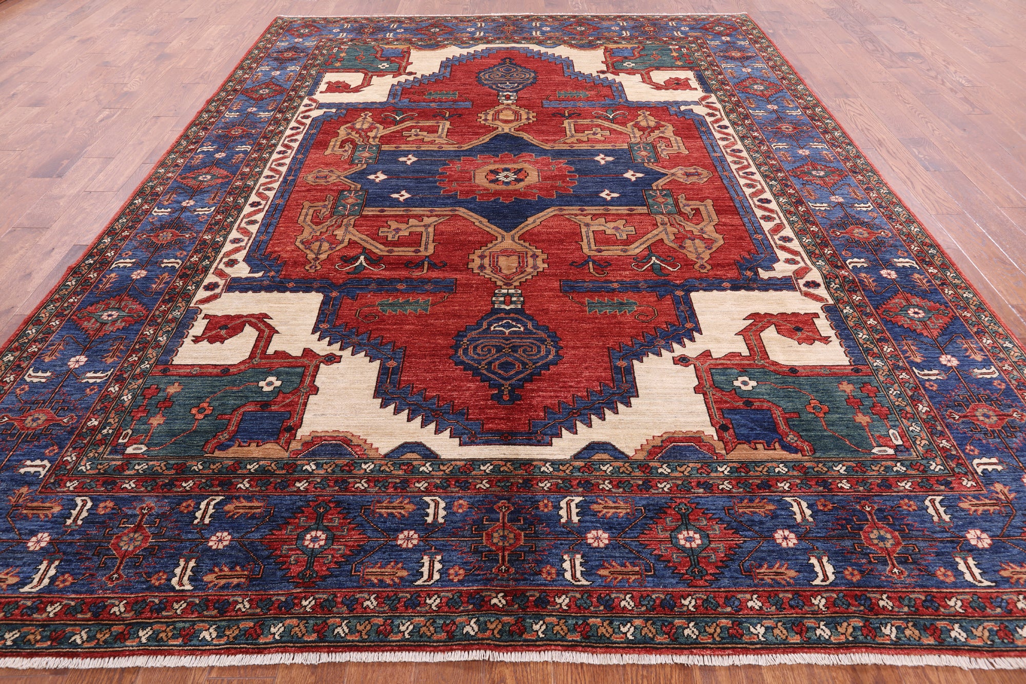 Red Persian Fine Serapi Handmade Wool Rug - 9' 3" X 12' 0" - Golden Nile