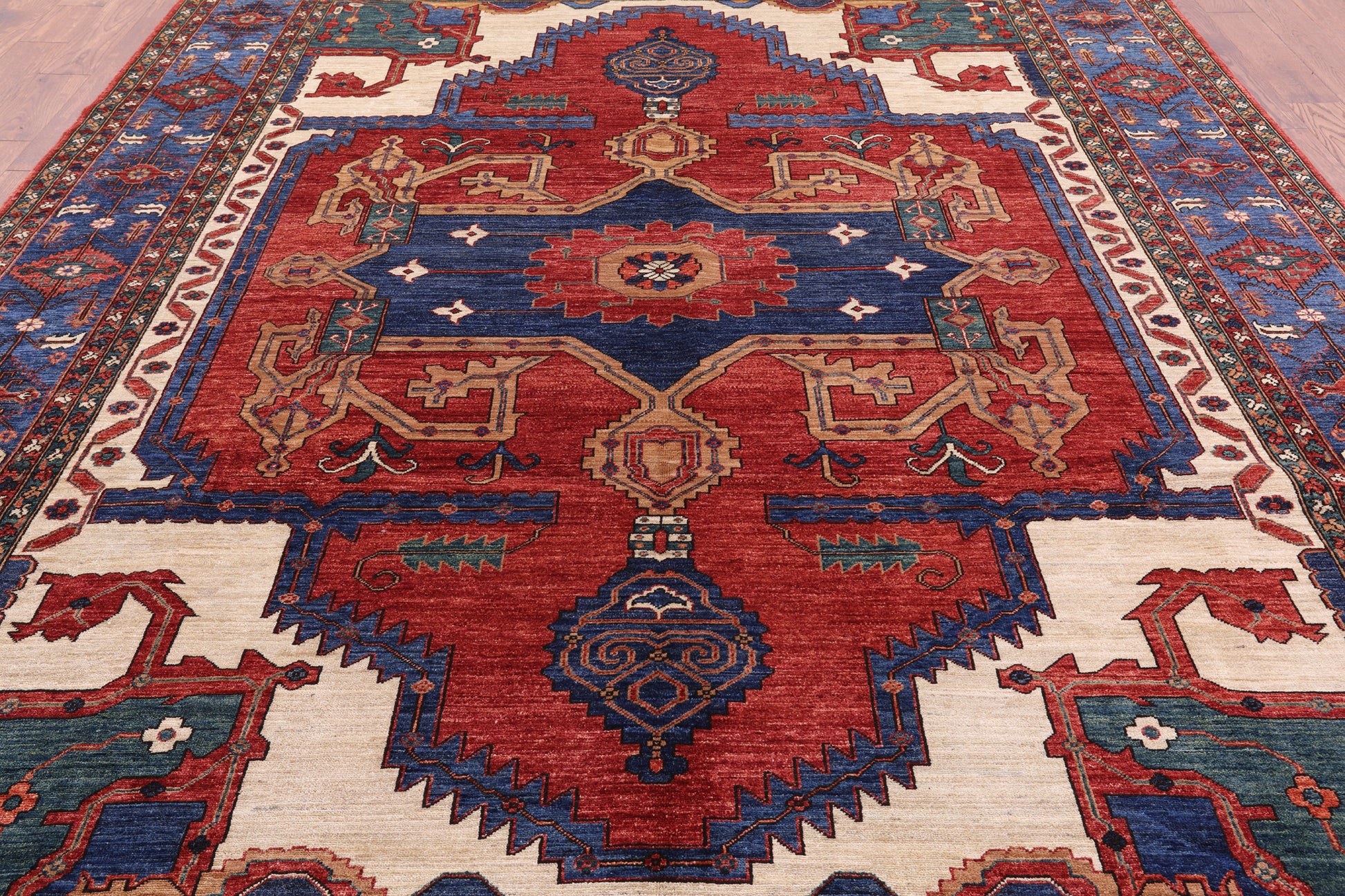 Red Persian Fine Serapi Handmade Wool Rug - 9' 3" X 12' 0" - Golden Nile