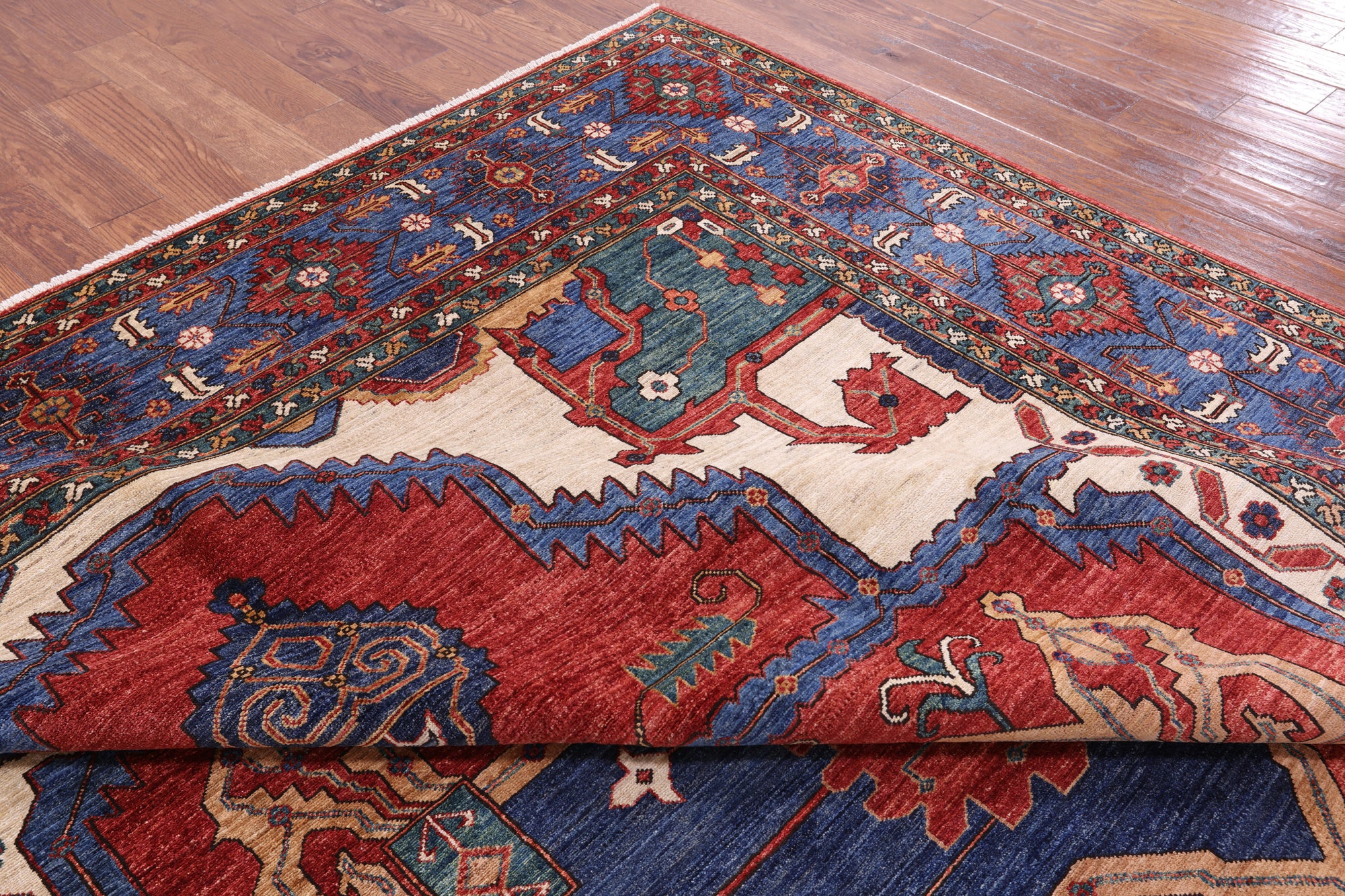 Red Persian Fine Serapi Handmade Wool Rug - 9' 3" X 12' 0" - Golden Nile
