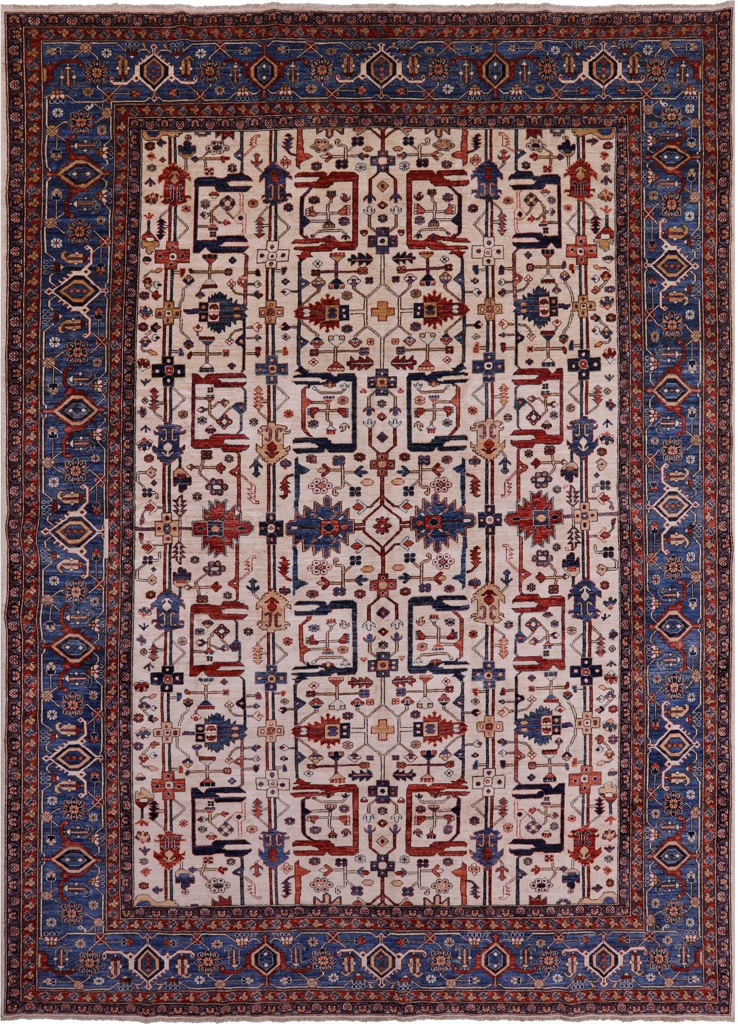 Ivory Persian Fine Serapi Handmade Wool Rug - 10' 0" X 13' 10" - Golden Nile