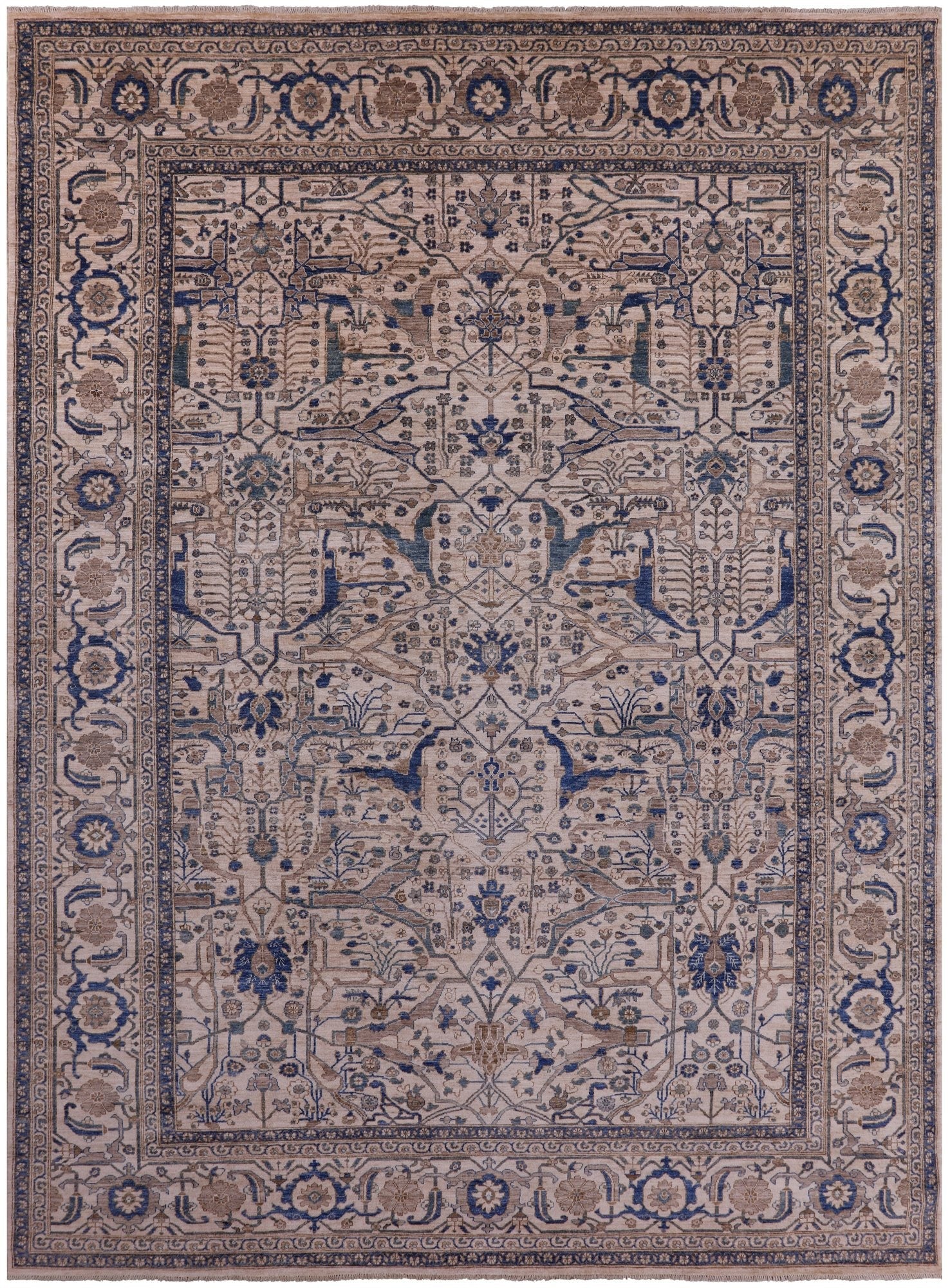 Ivory Persian Fine Serapi Hand Knotted Wool Rug - 10' 0" X 13' 9" - Golden Nile