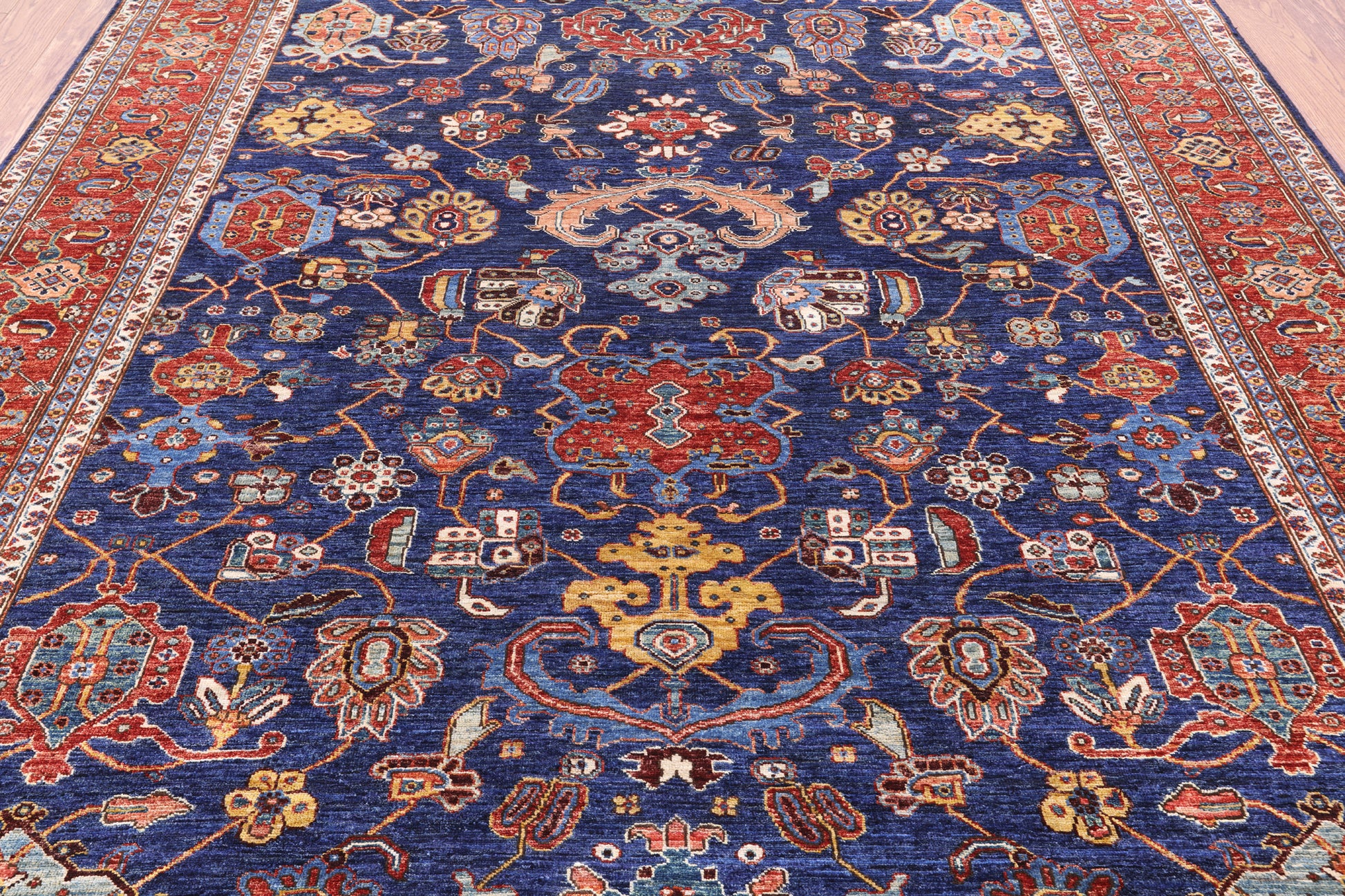 Blue Persian Fine Serapi Handmade Wool Rug - 8' 1" X 9' 10" - Golden Nile