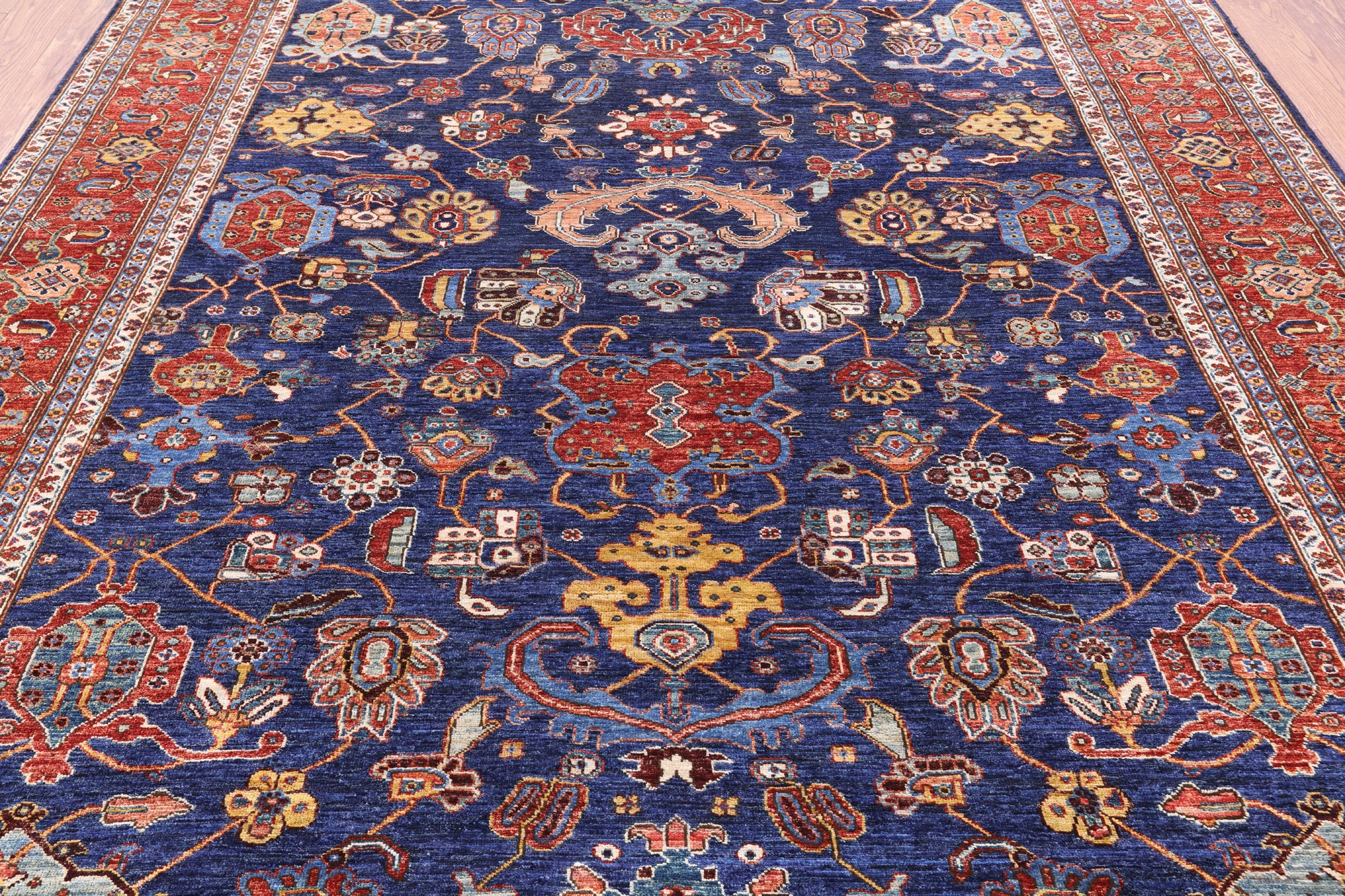 Blue Persian Fine Serapi Handmade Wool Rug - 8' 1" X 9' 10" - Golden Nile