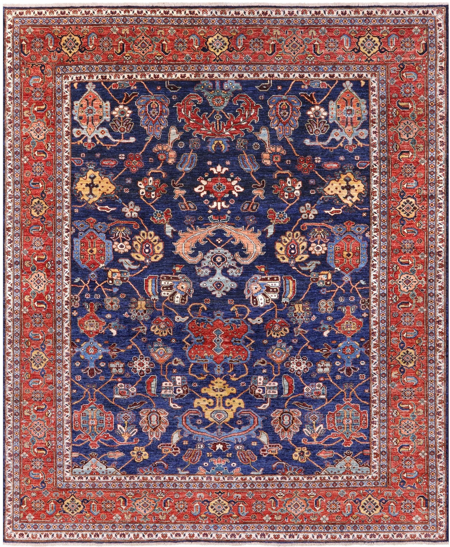 Blue Persian Fine Serapi Handmade Wool Rug - 8' 1" X 9' 10" - Golden Nile