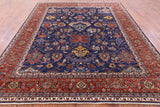 Blue Persian Fine Serapi Handmade Wool Rug - 8' 1" X 9' 10" - Golden Nile