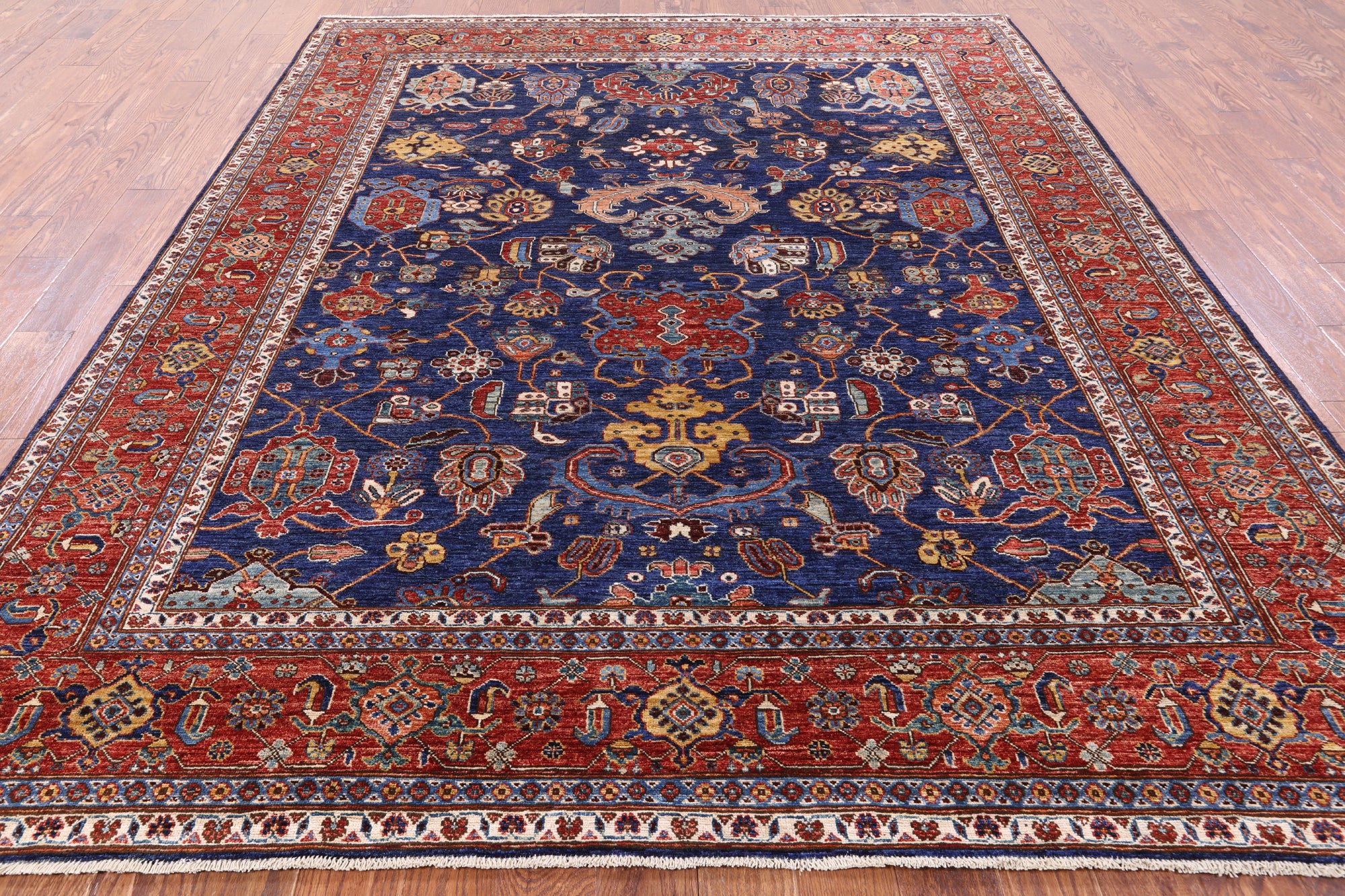 Blue Persian Fine Serapi Handmade Wool Rug - 8' 1" X 9' 10" - Golden Nile