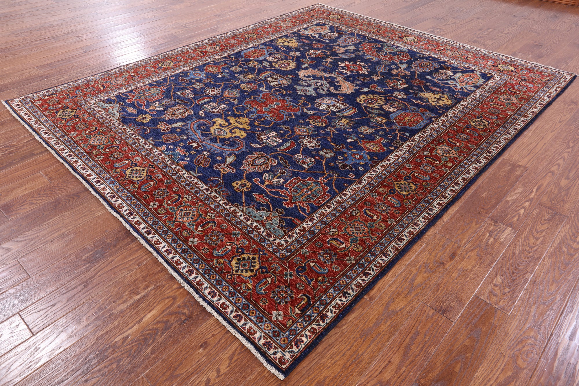 Blue Persian Fine Serapi Handmade Wool Rug - 8' 1" X 9' 10" - Golden Nile