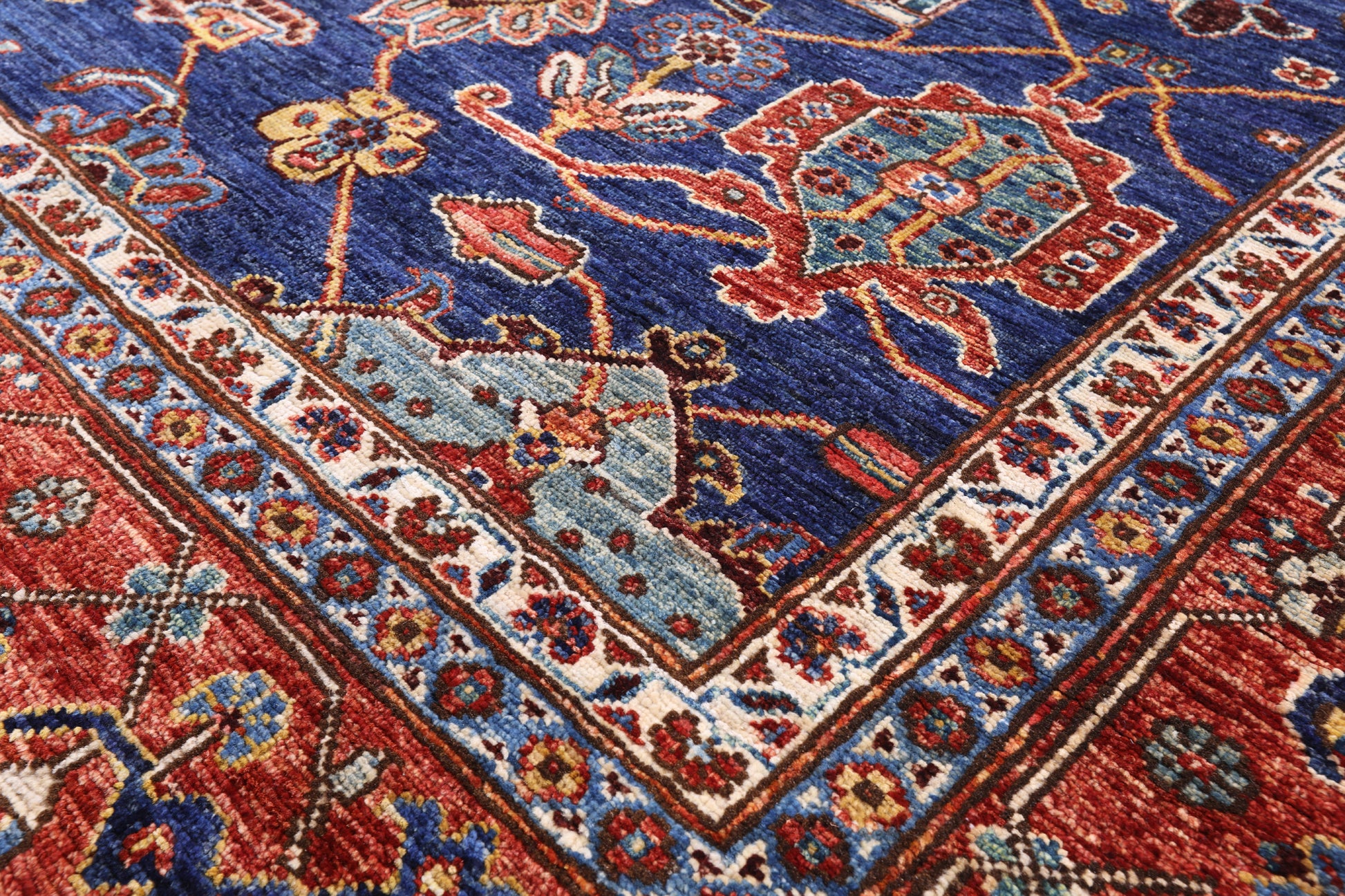 Blue Persian Fine Serapi Handmade Wool Rug - 8' 1" X 9' 10" - Golden Nile