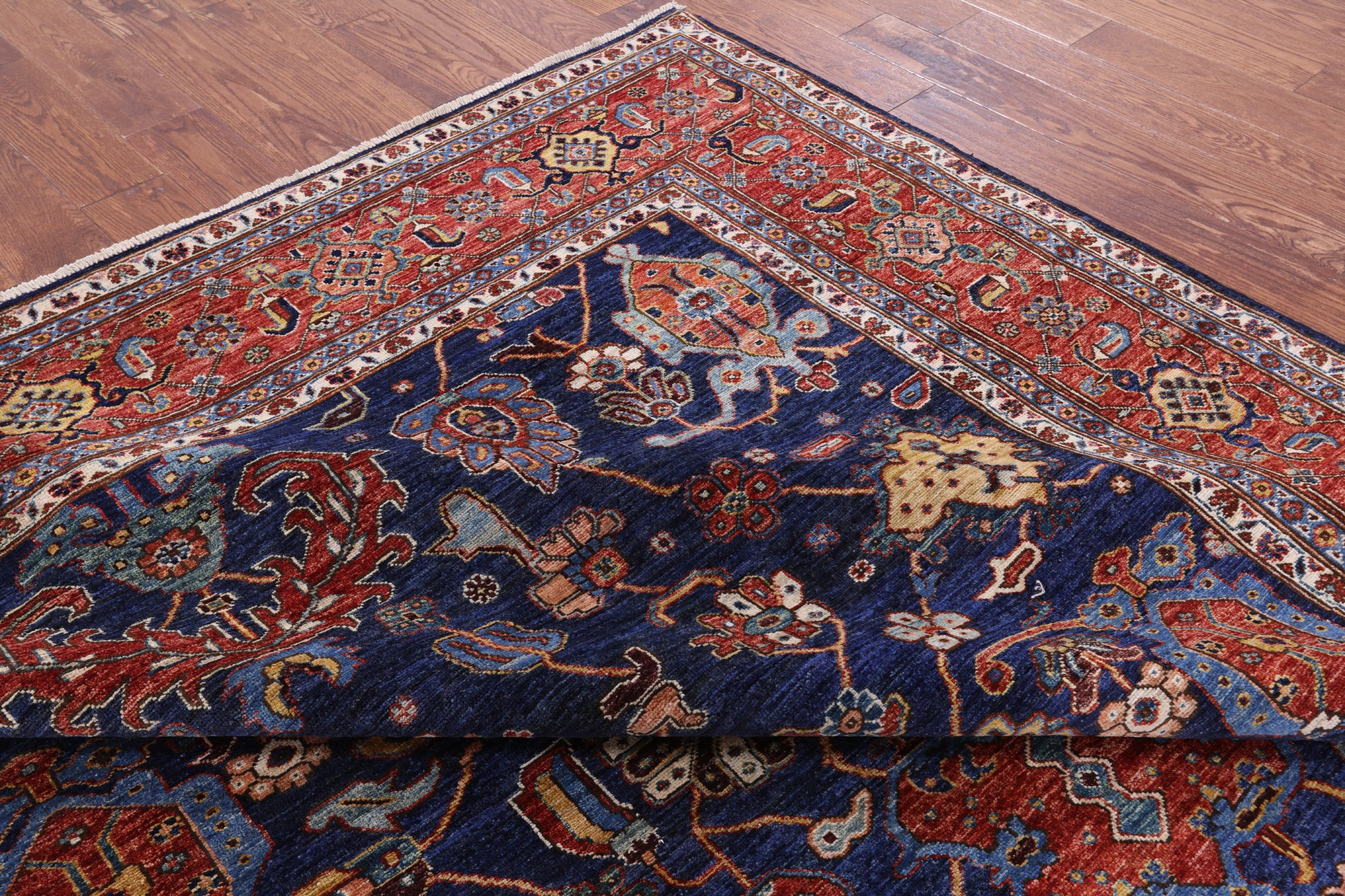 Blue Persian Fine Serapi Handmade Wool Rug - 8' 1" X 9' 10" - Golden Nile