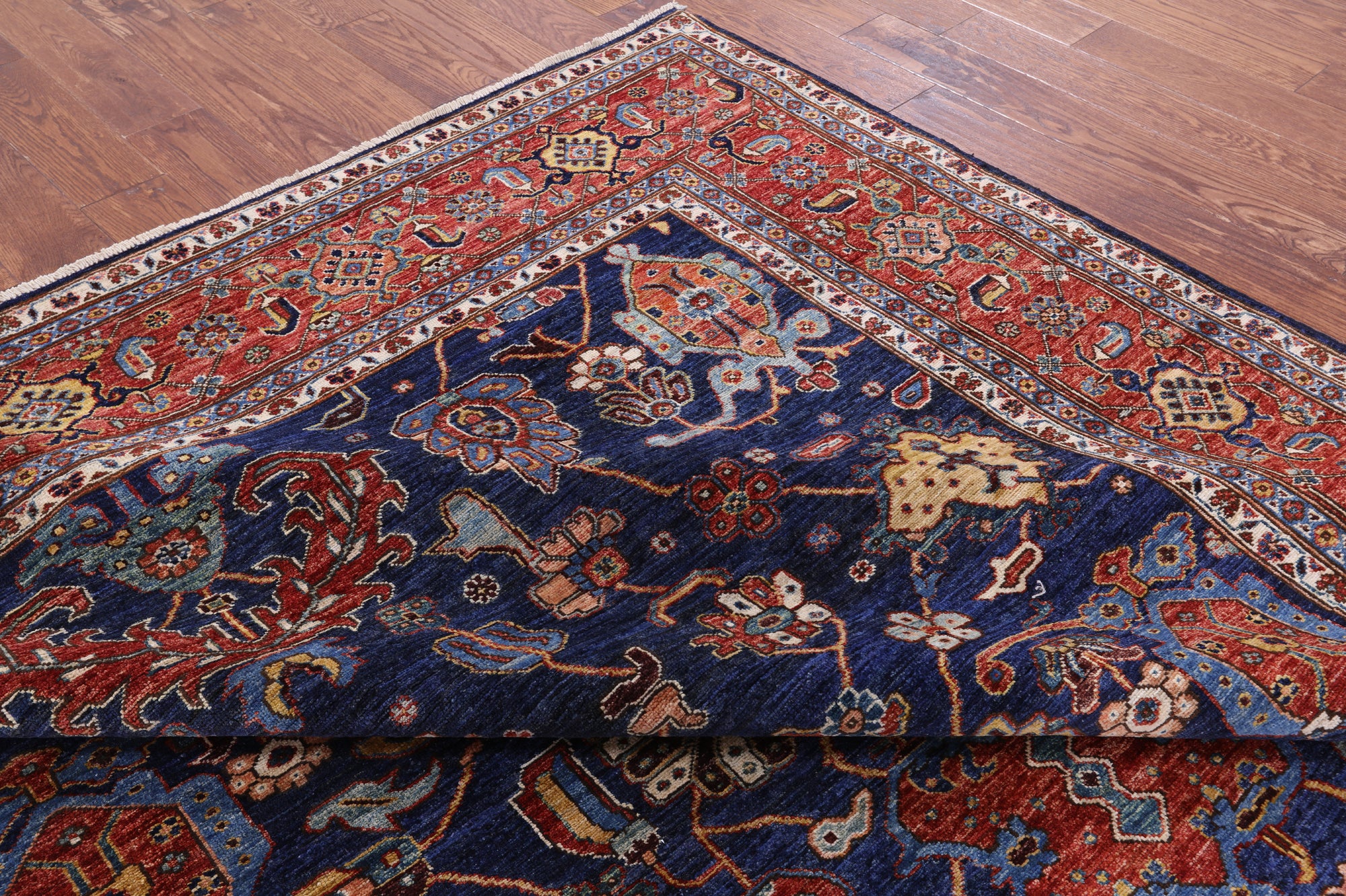 Blue Persian Fine Serapi Handmade Wool Rug - 8' 1" X 9' 10" - Golden Nile