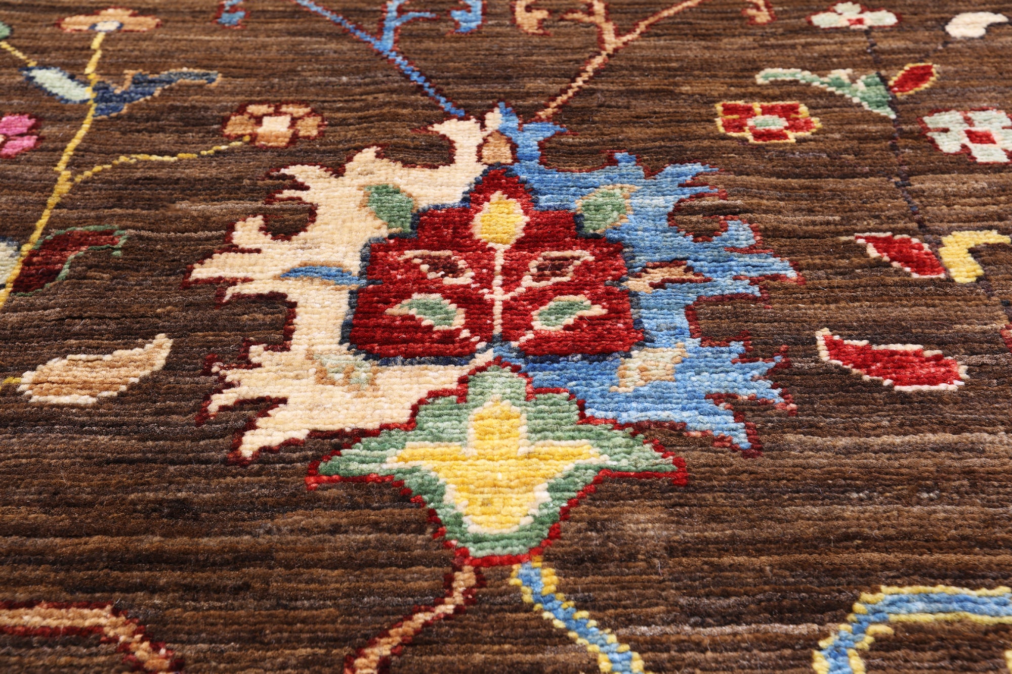 Brown Peshawar Handmade Wool Rug - 8' 1" X 9' 9" - Golden Nile