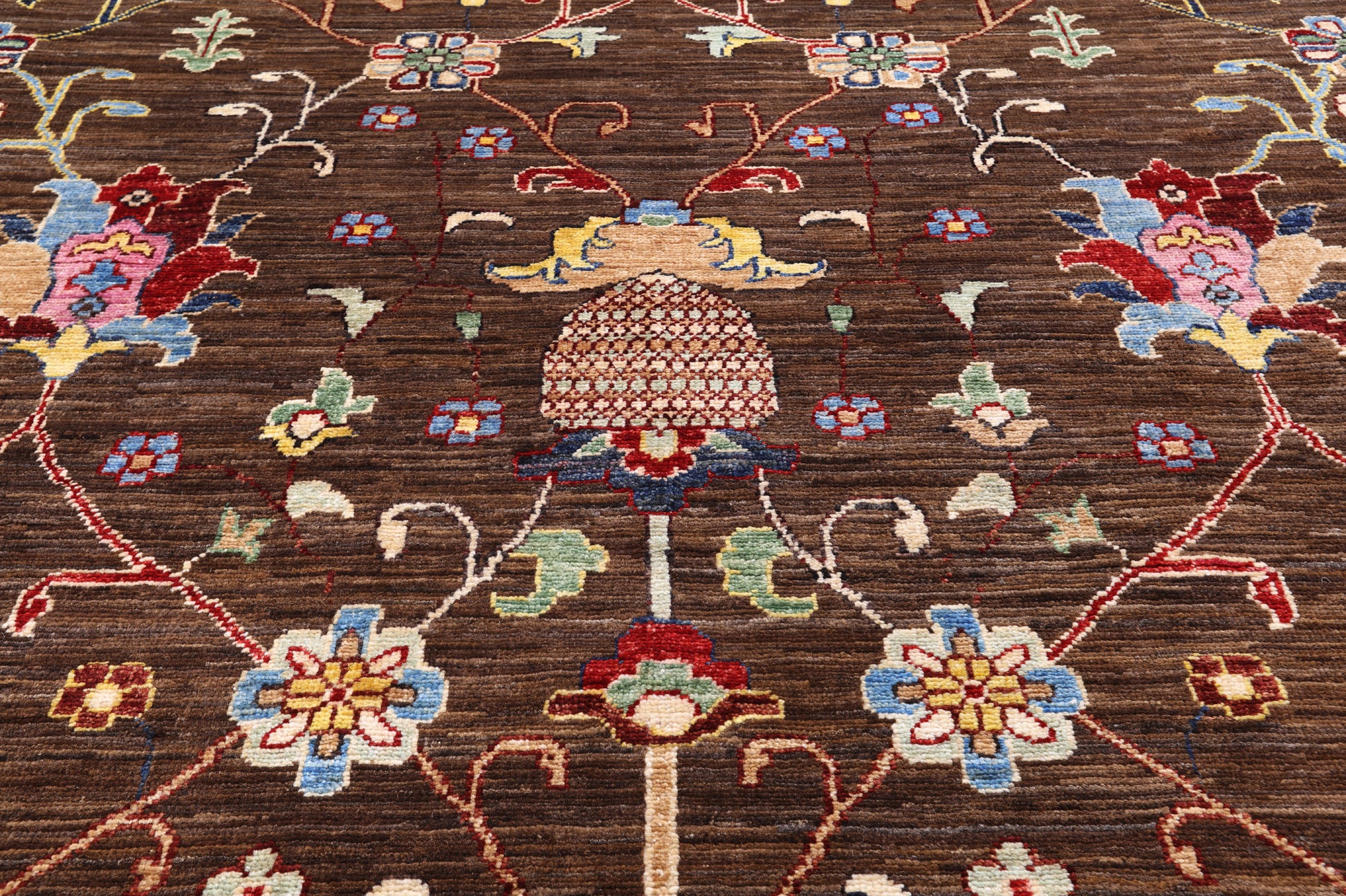 Brown Peshawar Handmade Wool Rug - 8' 1" X 9' 9" - Golden Nile