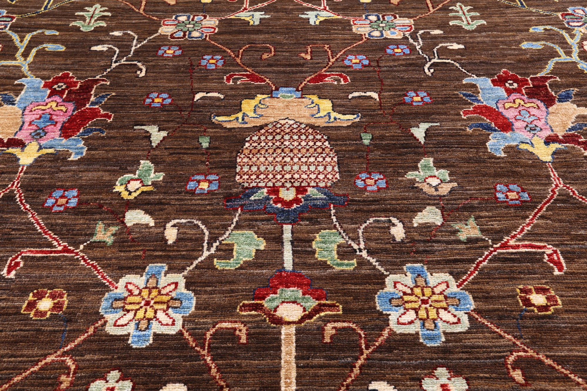 Brown Peshawar Handmade Wool Rug - 8' 1" X 9' 9" - Golden Nile