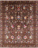 Brown Peshawar Handmade Wool Rug - 8' 1" X 9' 9" - Golden Nile