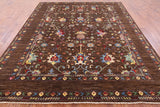 Brown Peshawar Handmade Wool Rug - 8' 1" X 9' 9" - Golden Nile