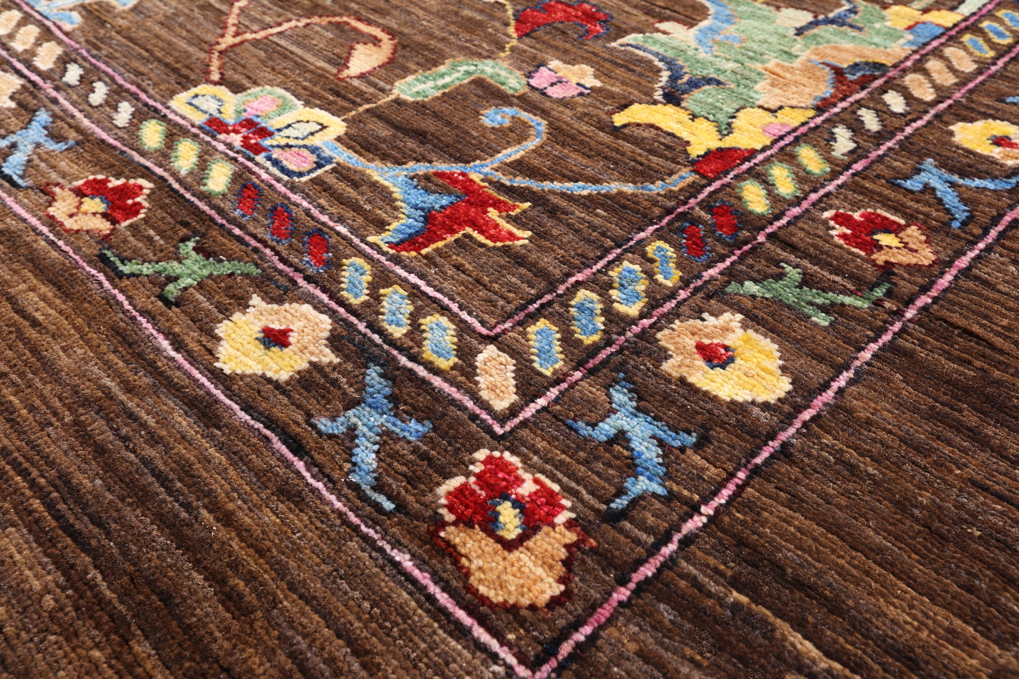 Brown Peshawar Handmade Wool Rug - 8' 1" X 9' 9" - Golden Nile
