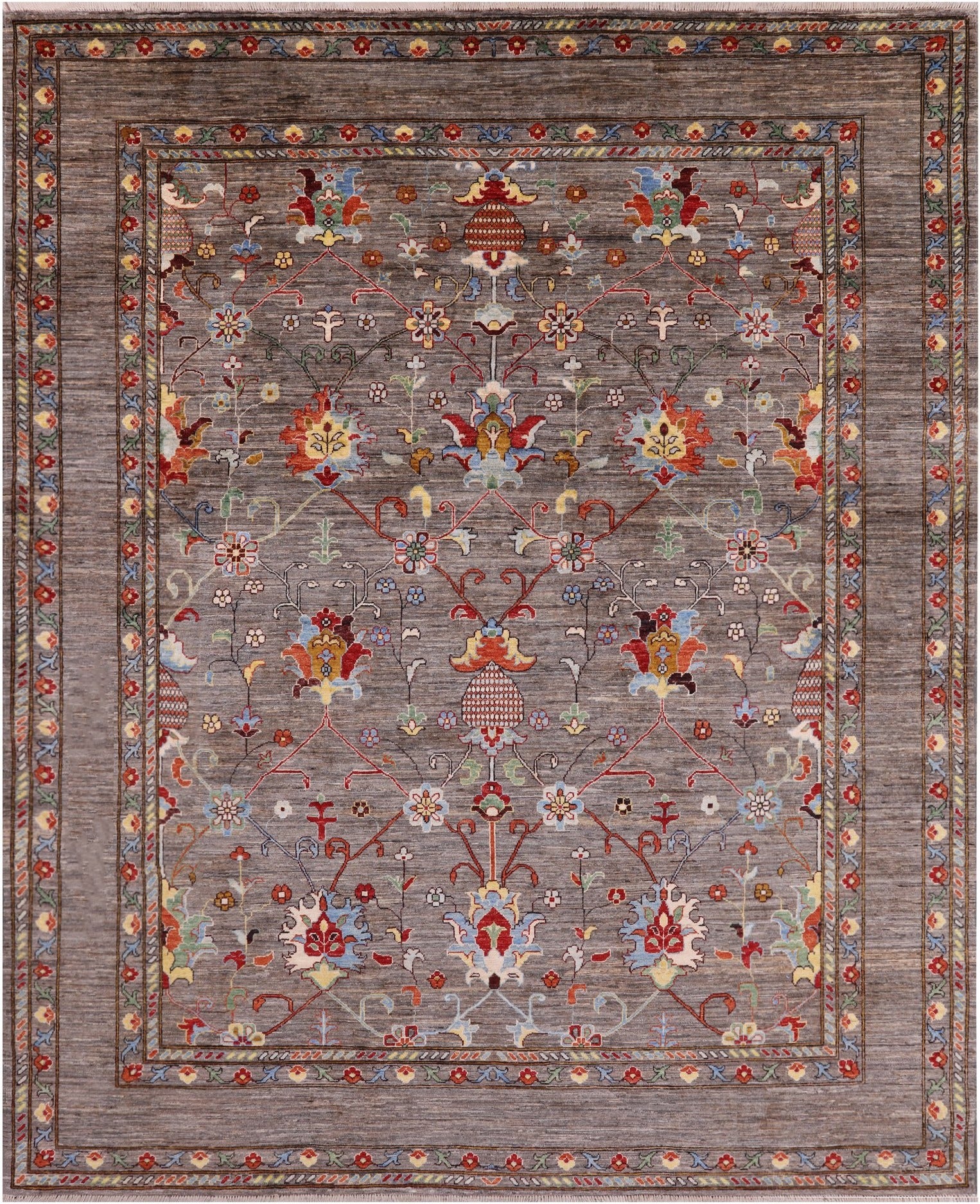 Peshawar Hand Knotted Wool Rug - 8' 0" X 9' 8" - Golden Nile